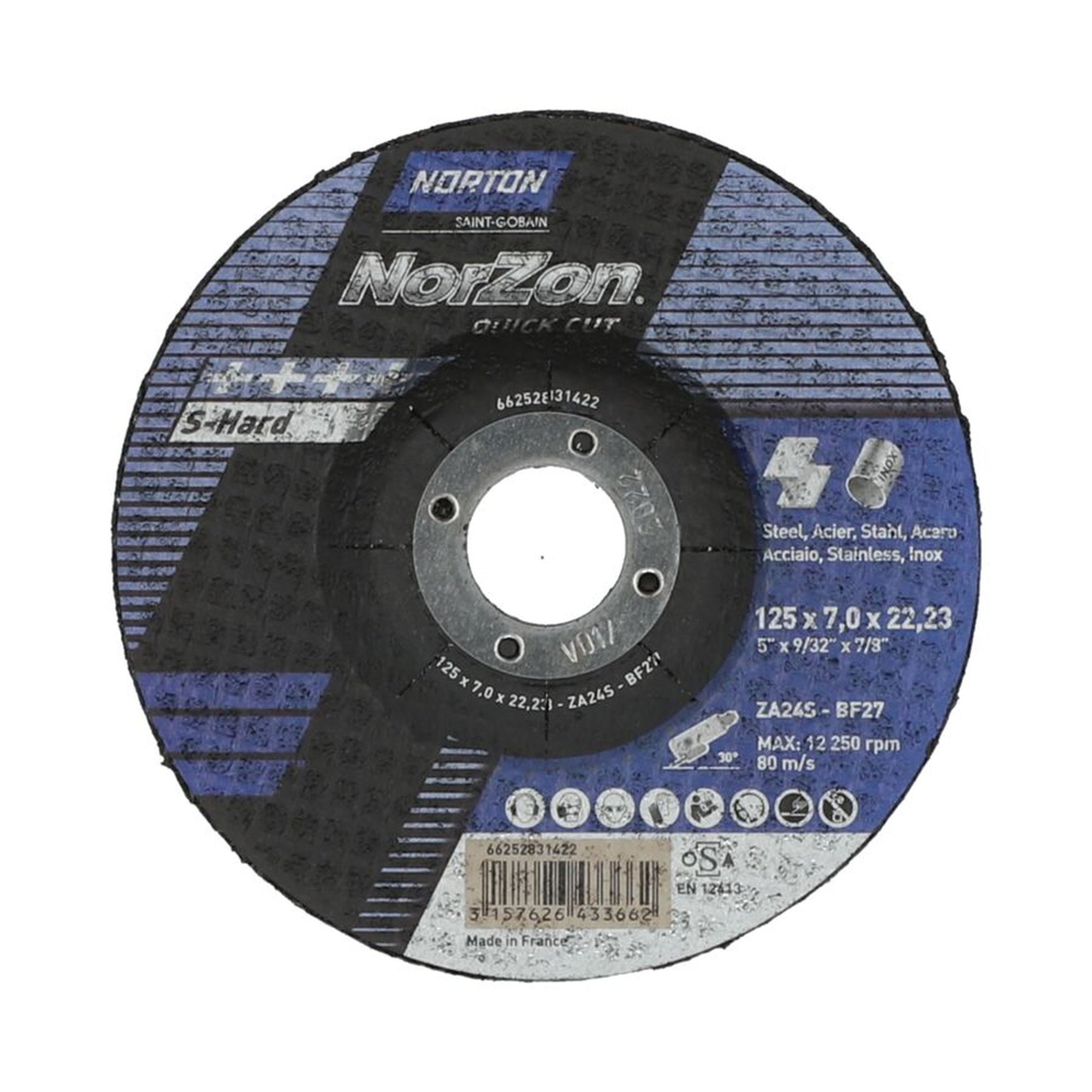 25 x Norton NORZON QUICK CUT Schruppscheibe für Metall/Inox 125x7x22.23mm