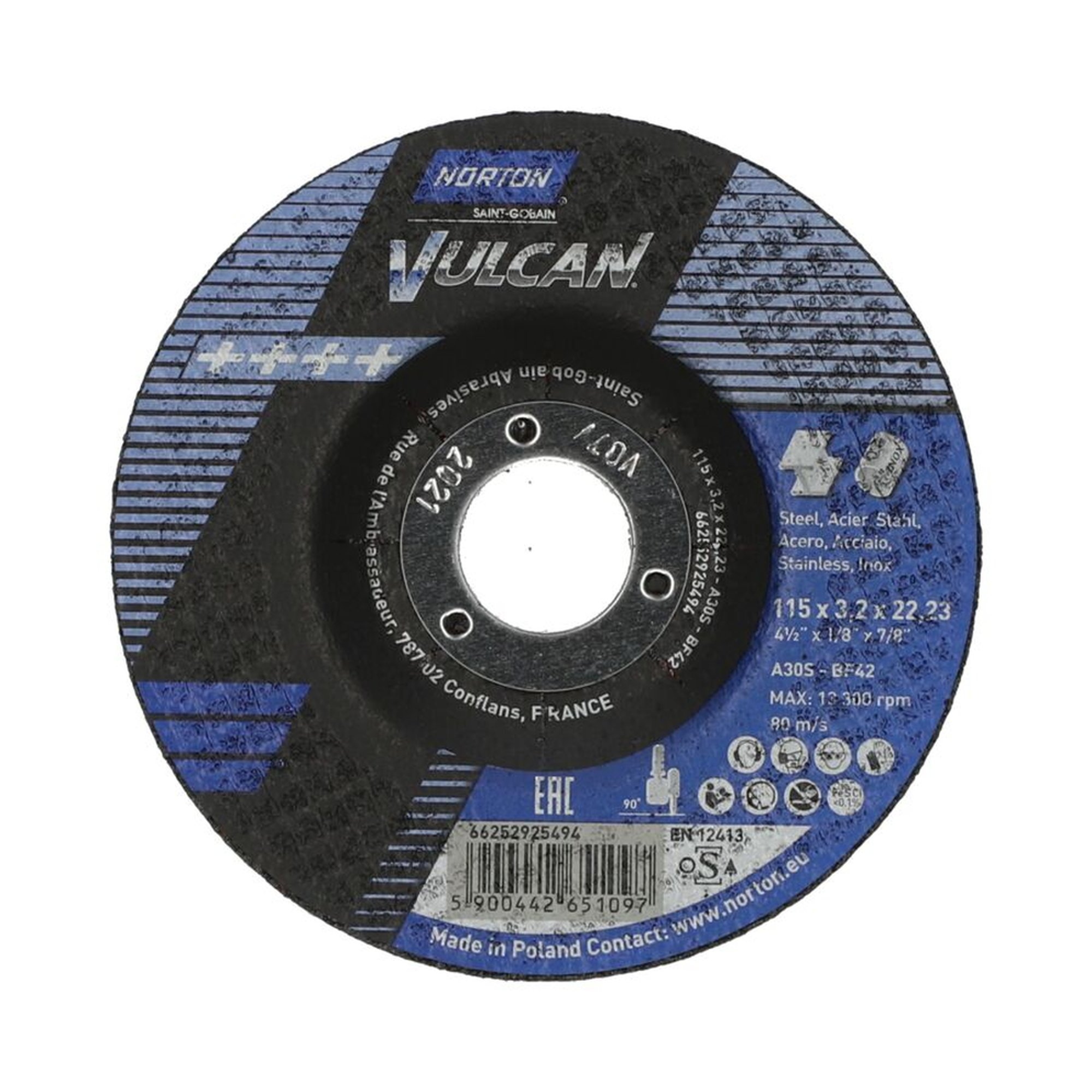 25 x Norton Trennscheibe gekröpft 42 | 115x3,2x22,23 A 30 S Vulcan für Metall schneiden