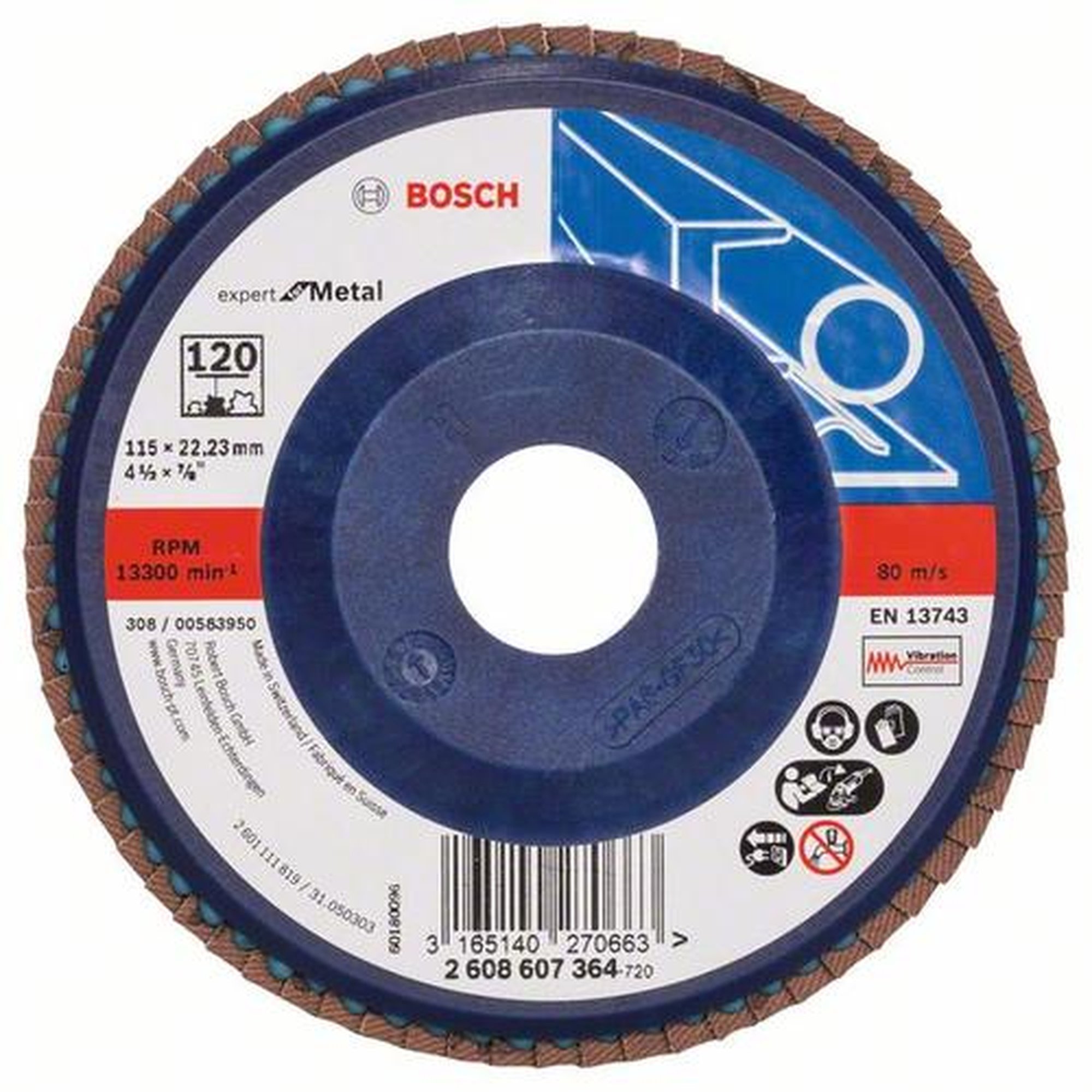 10x BOSCH Fächerschleifscheibe X551 Expert für Metall, gerade, Ø 115 mm, 120, Kunststoff