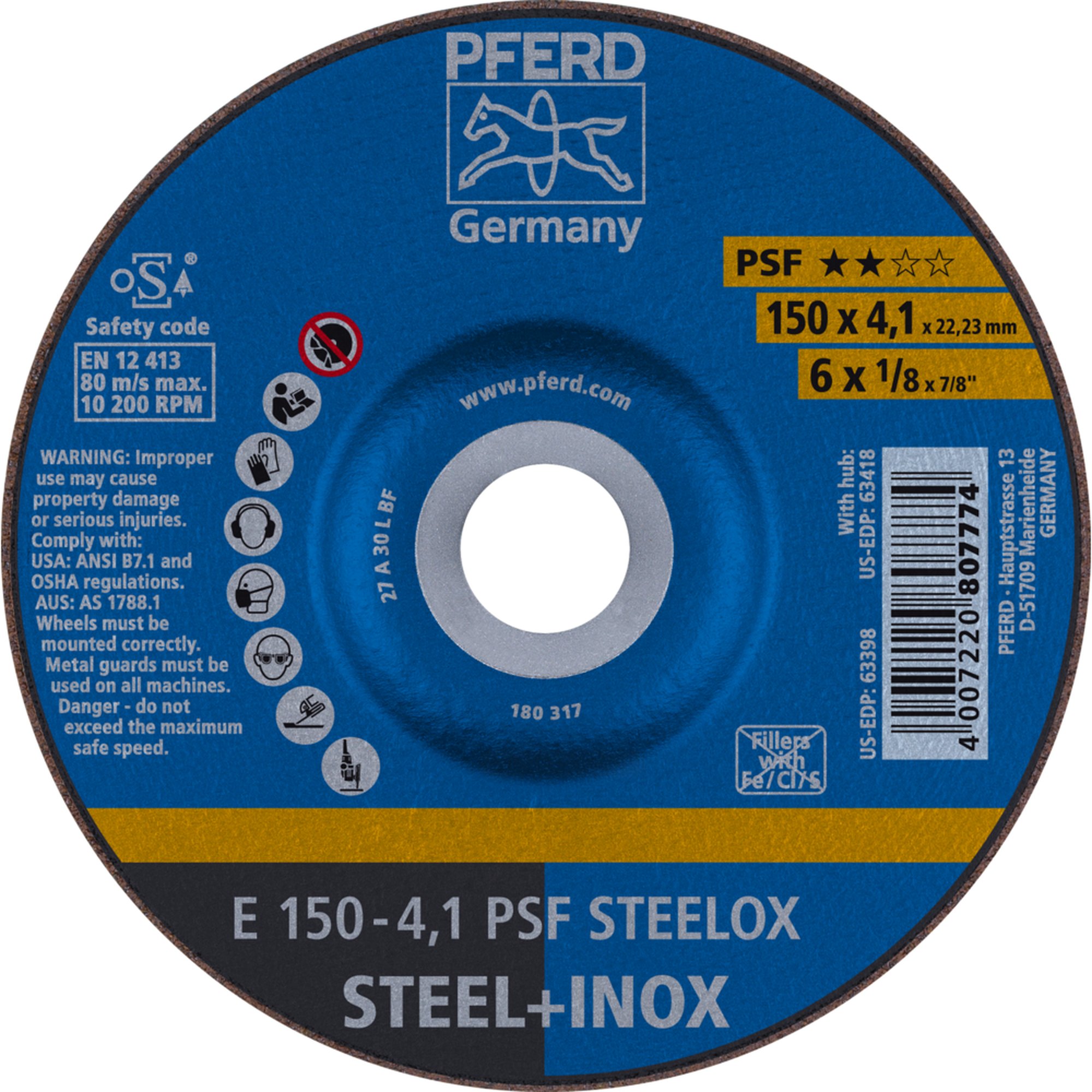 10 x PFERD Schruppscheibe E 150-4,1 PSF STEELOX