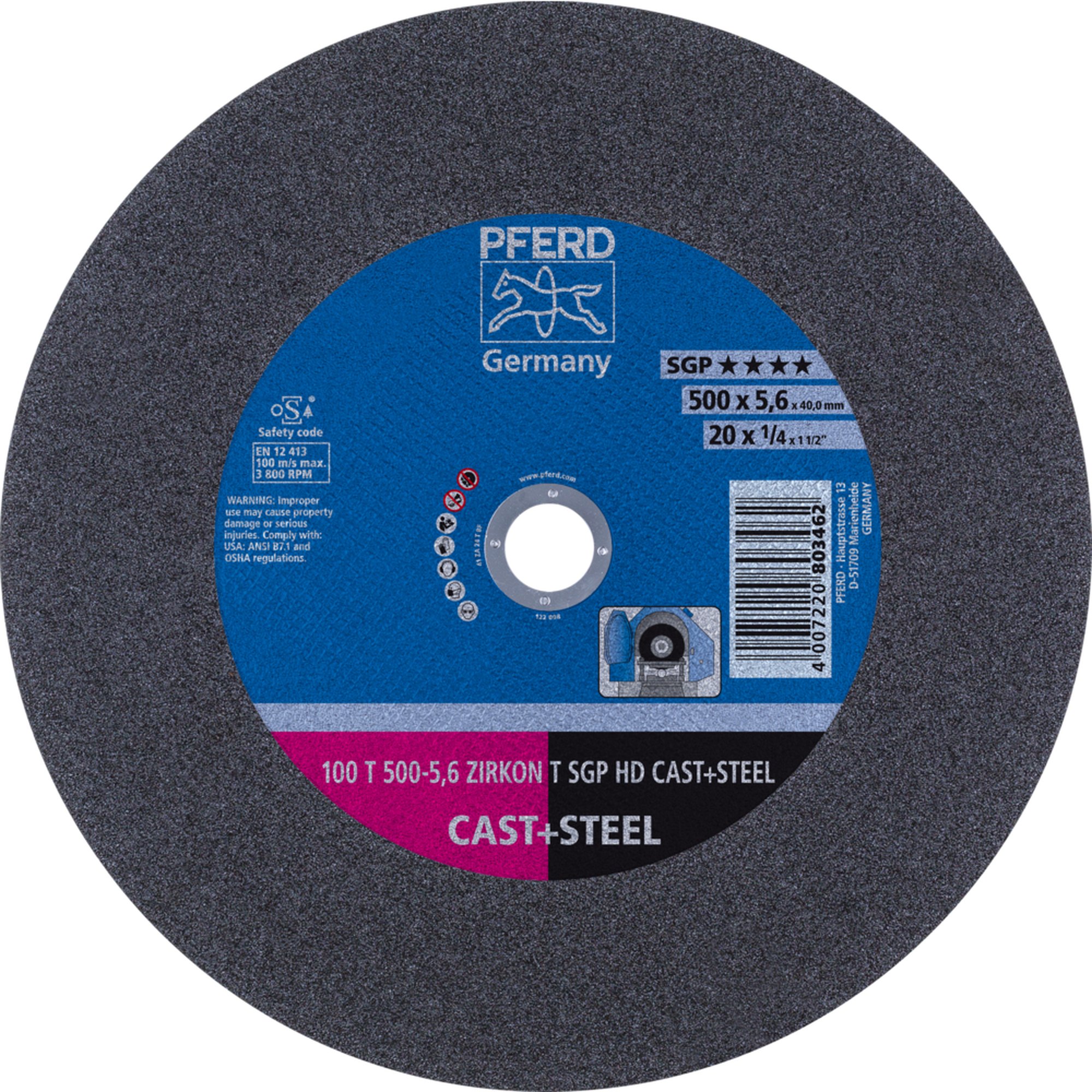5 x PFERD Trennscheibe HEAVY DUTY 100 T 500-5,6 ZIRKON T SGP HD CAST+STEEL/40,0