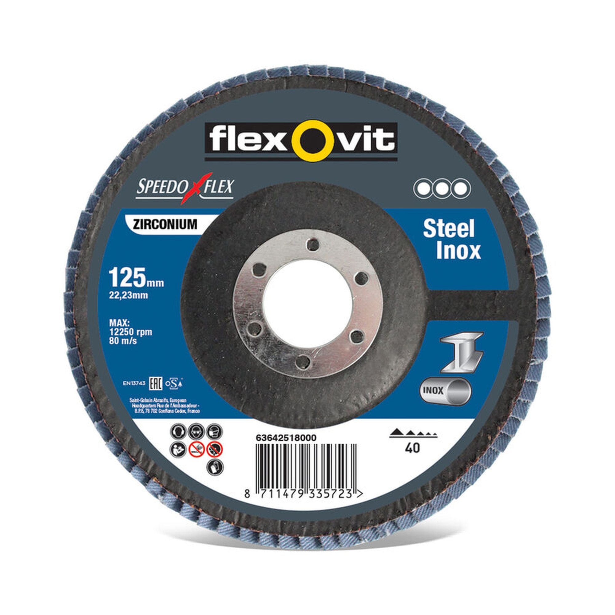 10 x Norton Fächerschleifscheiben 125x22mm K40 Flexovit SPEEDOFLEX, langlebig & effizient