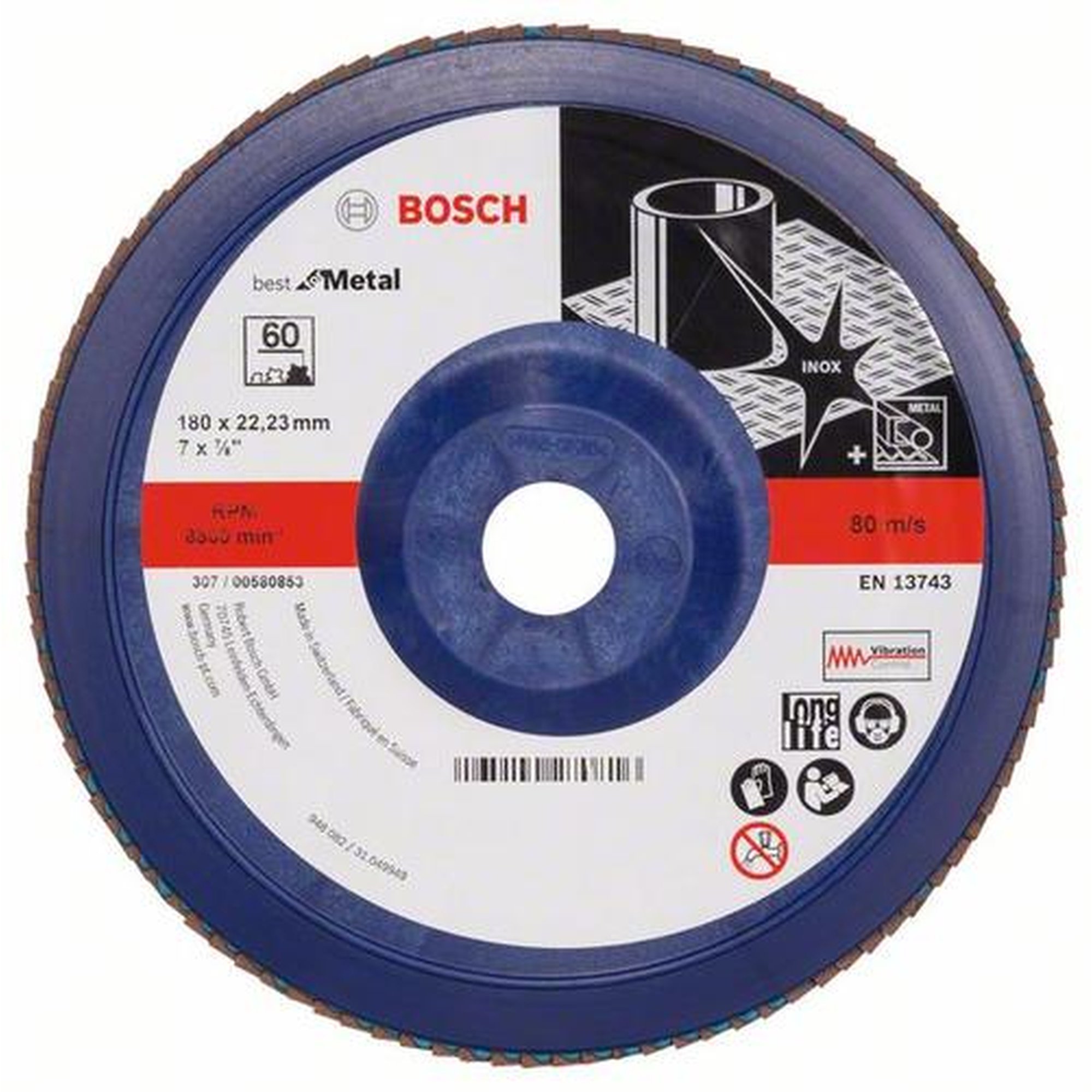 10x BOSCH Fächerschleifscheibe X571 Best für Metall, gerade, Ø 180 mm, 60, Kunststoff