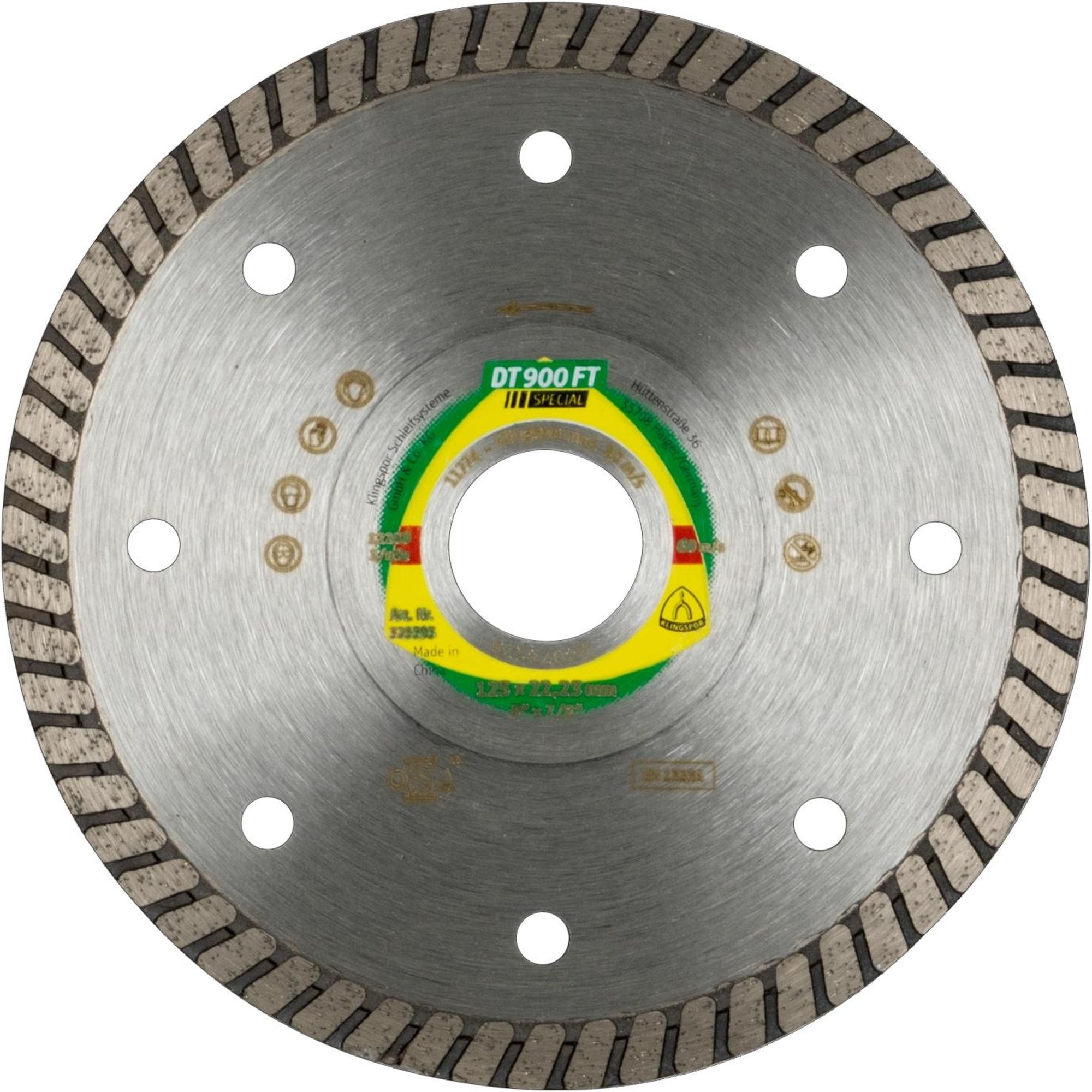 1 x Klingspor DT 900 FT Diamanttrennscheiben, 115 x 1,4 x 22,23 mm 1,4 x 7,5 mm, geschlossener Rand Turbo