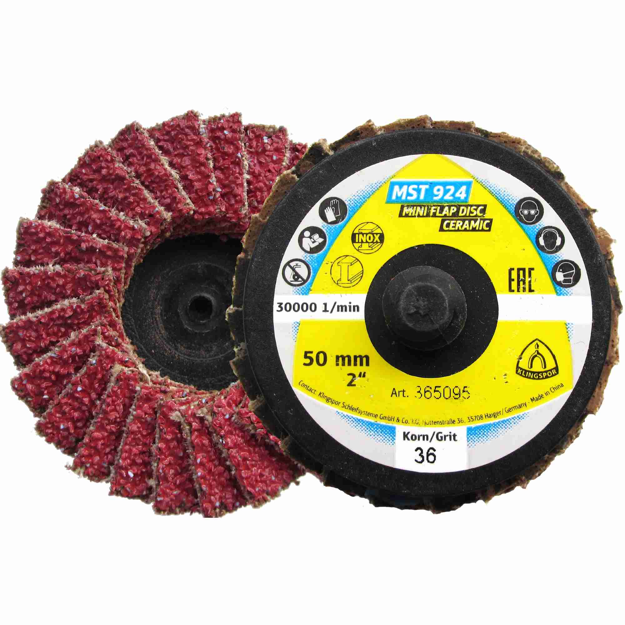 10 x Klingspor MST 924 Schleifmopteller Korn 40 50 mm gewölbt Quick Roll Connect