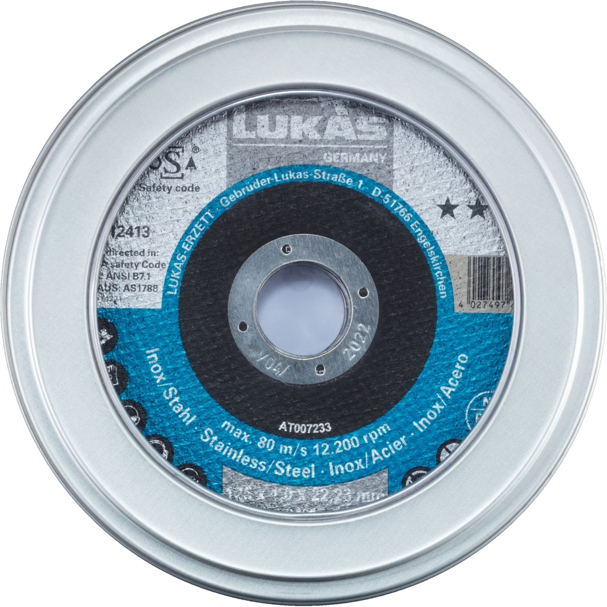 10 x LUKAS Trennscheiben in Dose T41 für Edelstahl 115x1 mm gerade A60Z-BF