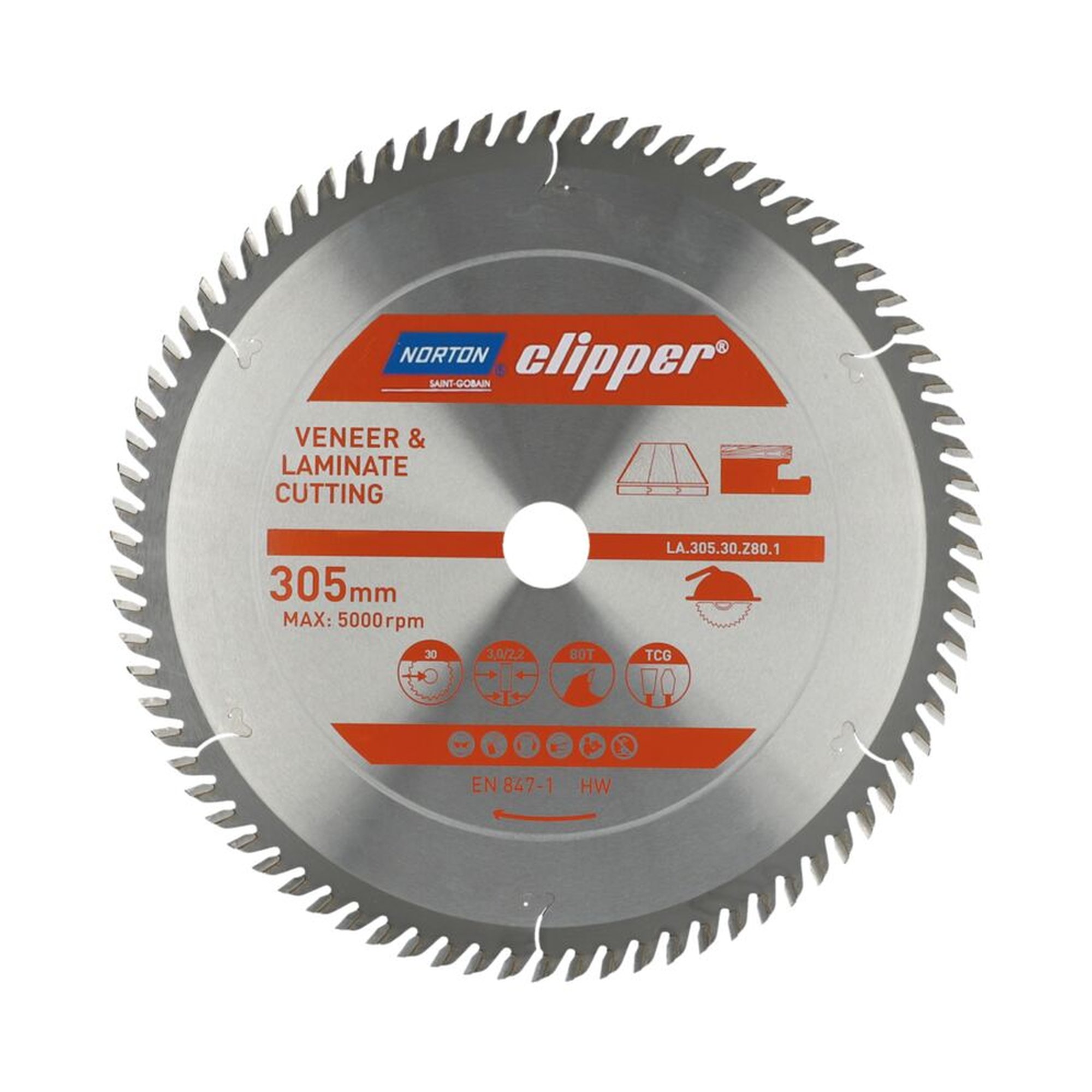 Norton Clipper TCT-Sägeblatt 305x3mm/2.2x30mm für Laminat, langlebig und präzise