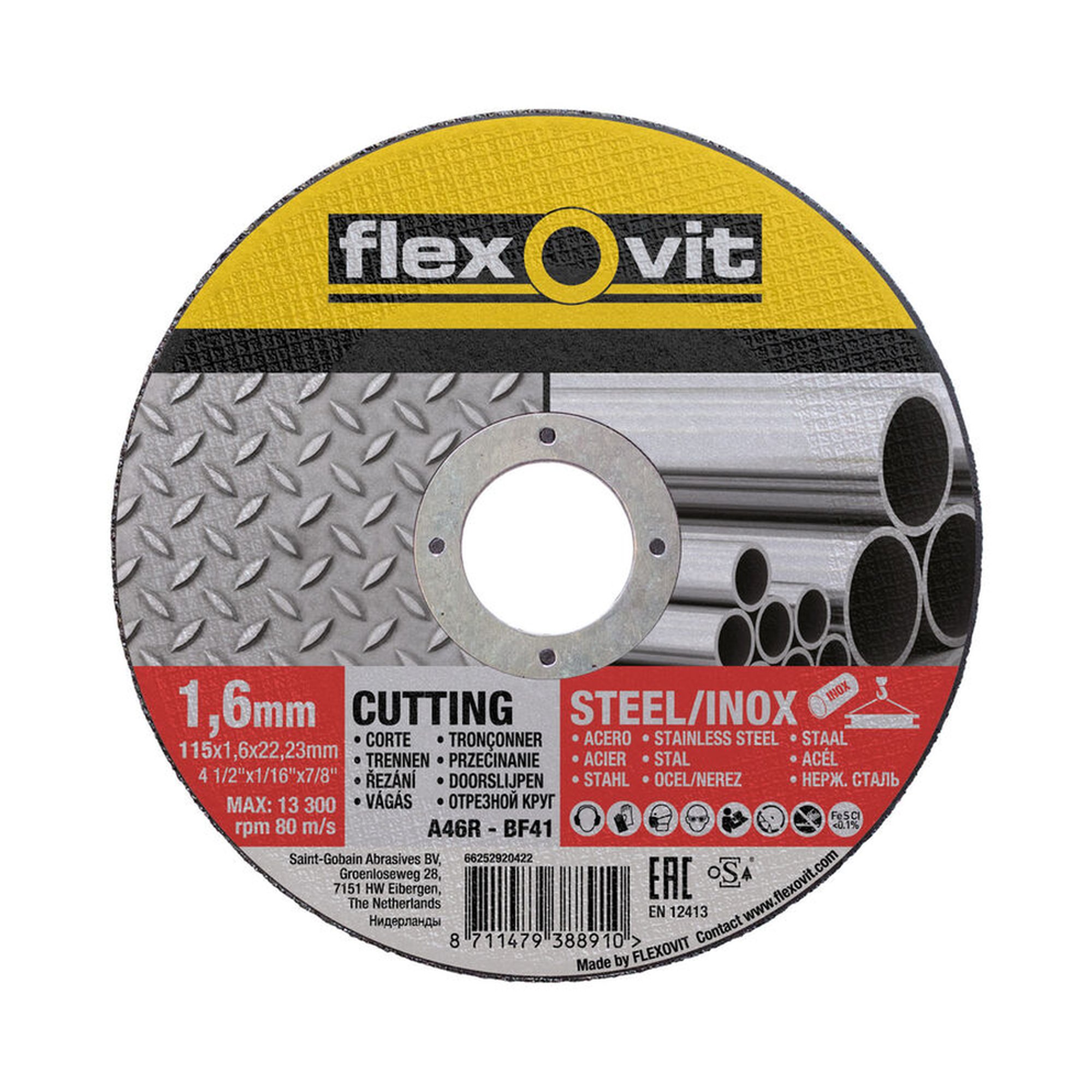 Ultradünne Flexovit Trennscheibe für Metall/Inox 115x1.6x22.23mm