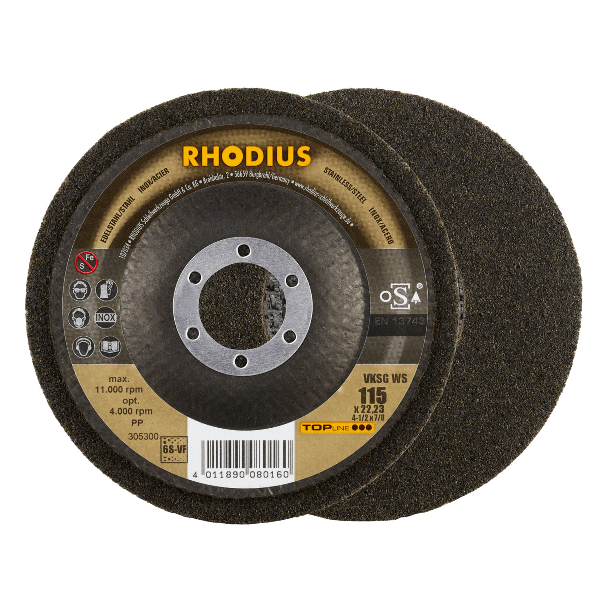 2 x RHODIUS Schleifscheibe Vlieskompaktscheibe VKSG Ø 115 mm Korn 6S-very fine