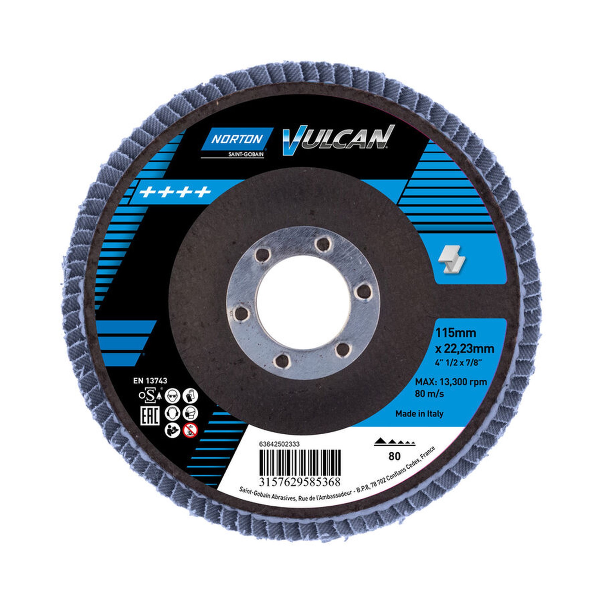 1200 x Norton Fächerschleifscheiben 115x22mm K80 VULCAN für effizientes Schleifen