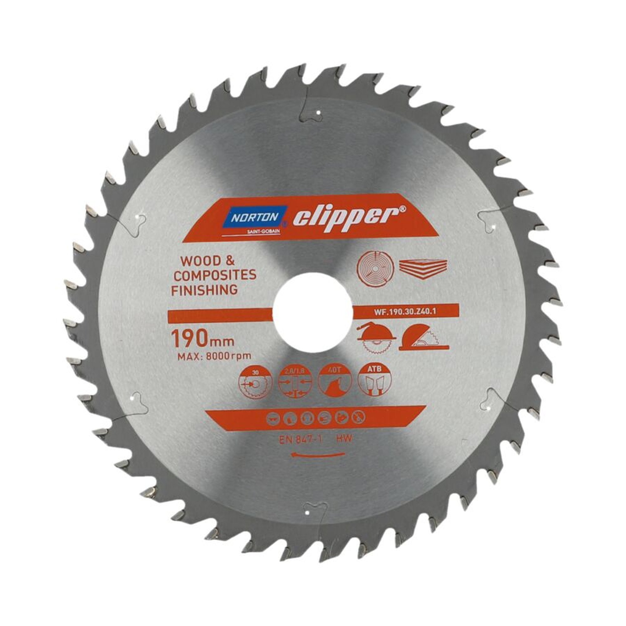 Norton Clipper TCT-Sägeblatt 190x2.8mm für Holzveredelung, 30mm Bohrung