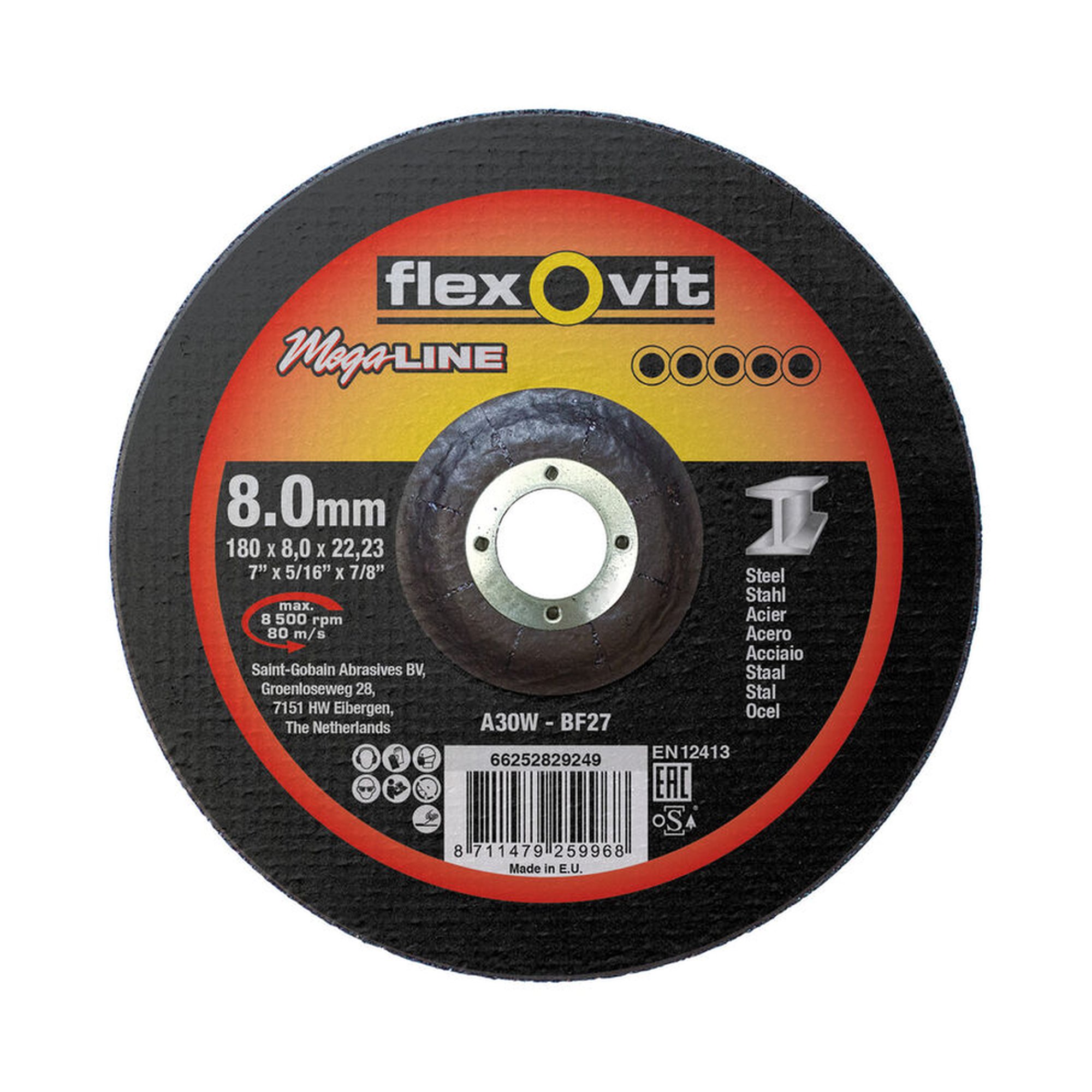 10 x Norton Gekröpfte Schruppscheibe für Metall Flexovit MEGA-LINE 180x8x22.23mm