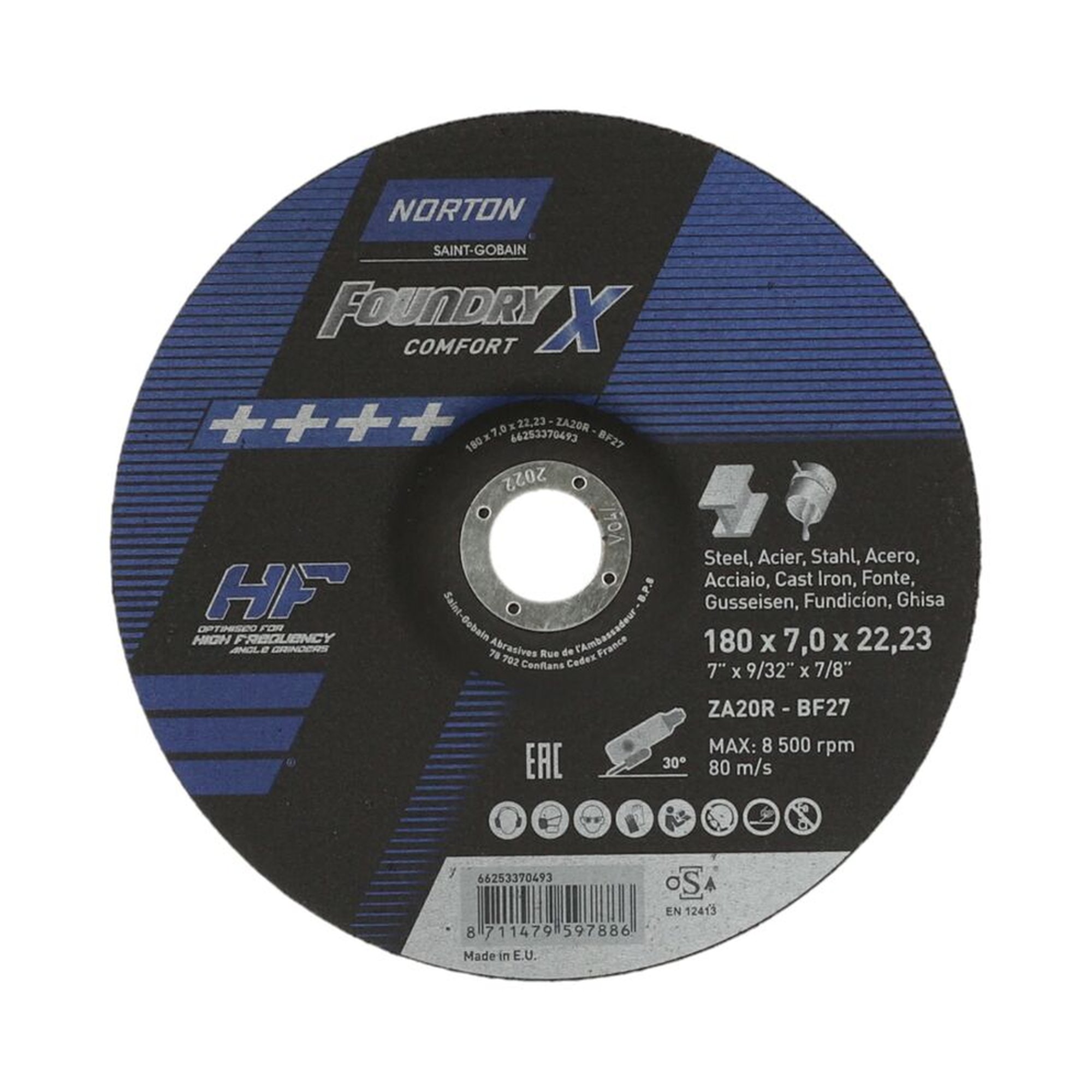 10 x Norton Schruppscheibe gekröpft 180x7,0x22,23 ZA20R Norzon Foundry X HF*