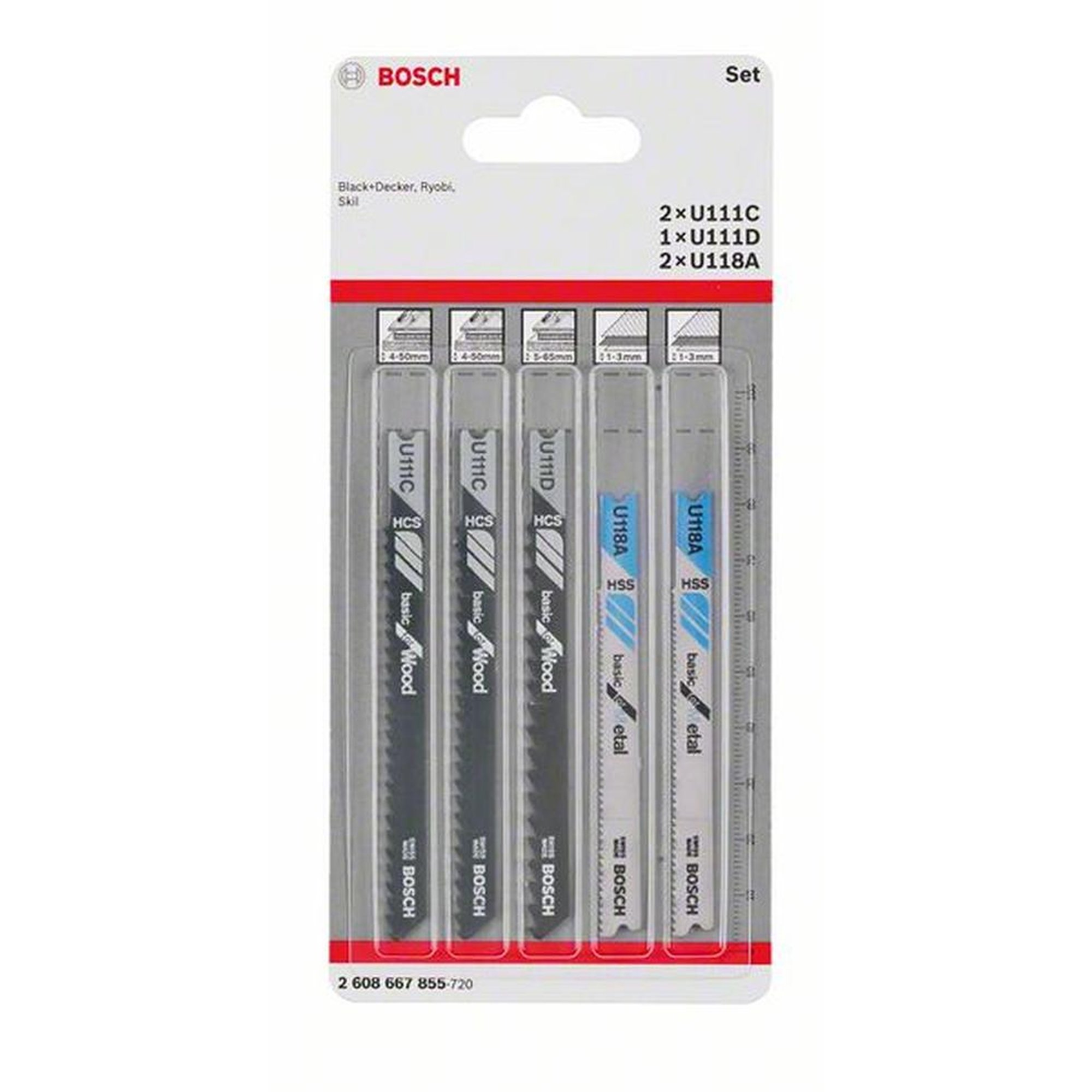 10x BOSCH Stichsägeblatt-Set Basic für Holz und Metall, 5-tlg., Universalschaft