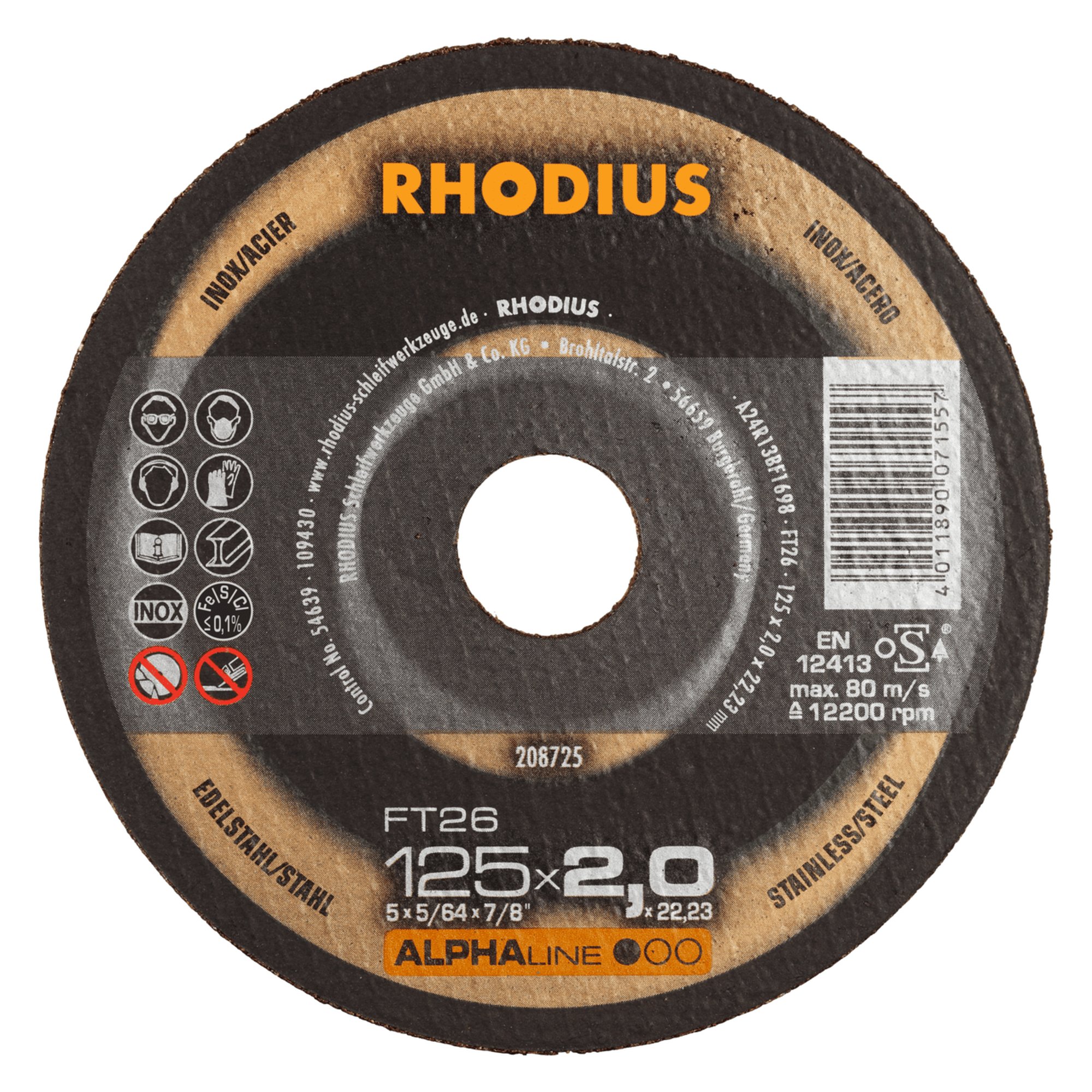 25 x RHODIUS Freihandtrennscheibe FT26 Ø 125 mm