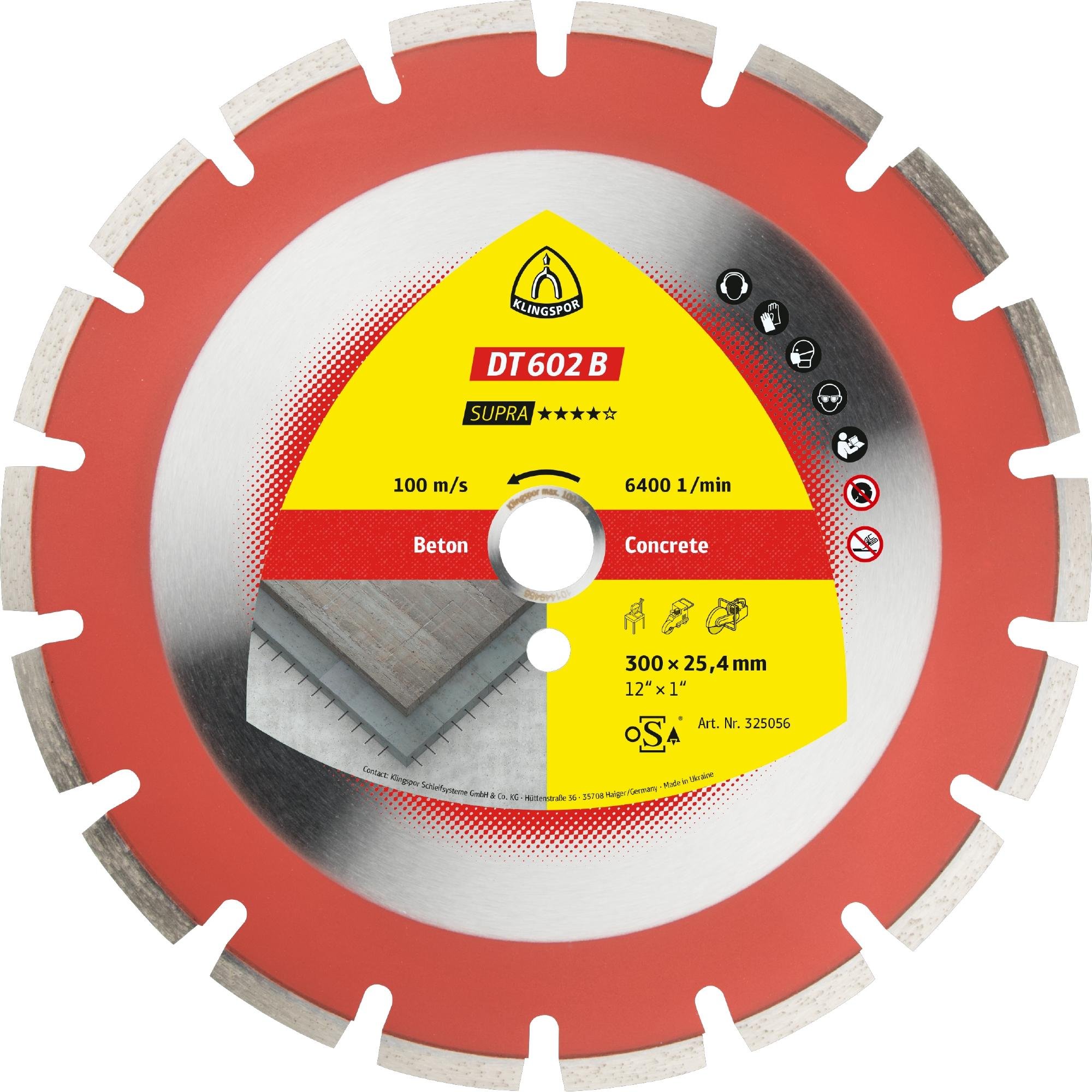 1 x Klingspor DT 602 B Diamanttrennscheiben, 300 x 2,8 x 25,4 mm 18 Segmente 40 x 2,8 x 9 mm, Weitverzahnt