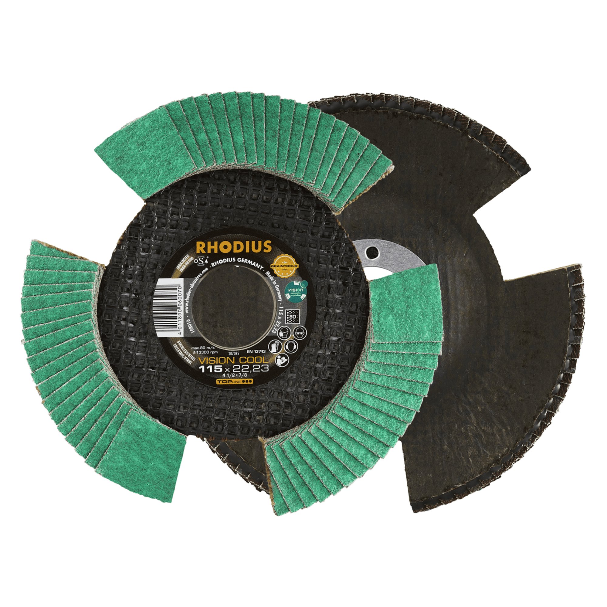 10 x RHODIUS Fächerschleifscheibe Fächerscheibe VISION COOL Ø 125 mm Korn 80