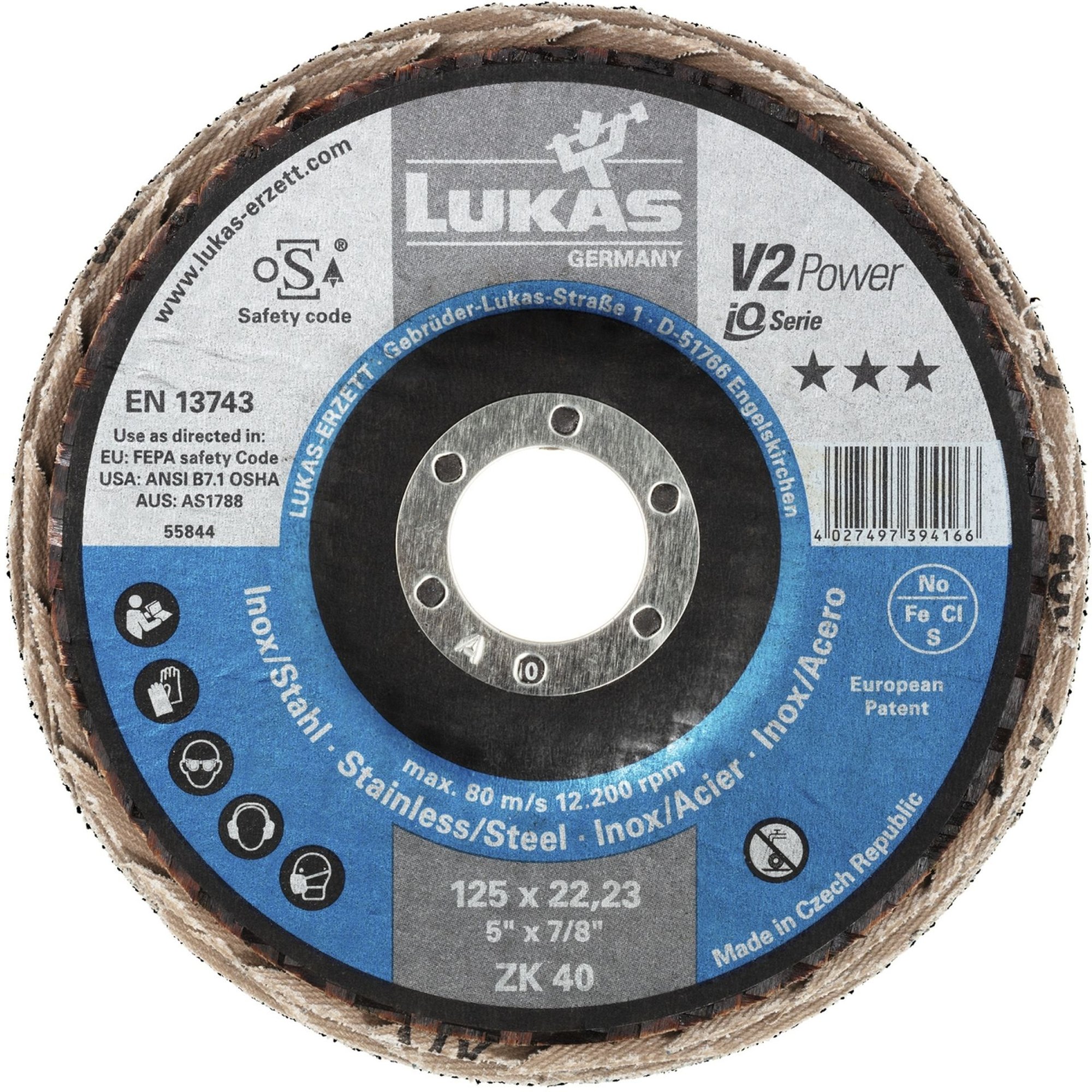 10x LUKAS Fächerscheibe Fächerscheiben Schleifscheibe V2 POWER Ø 125 mm Korn 60