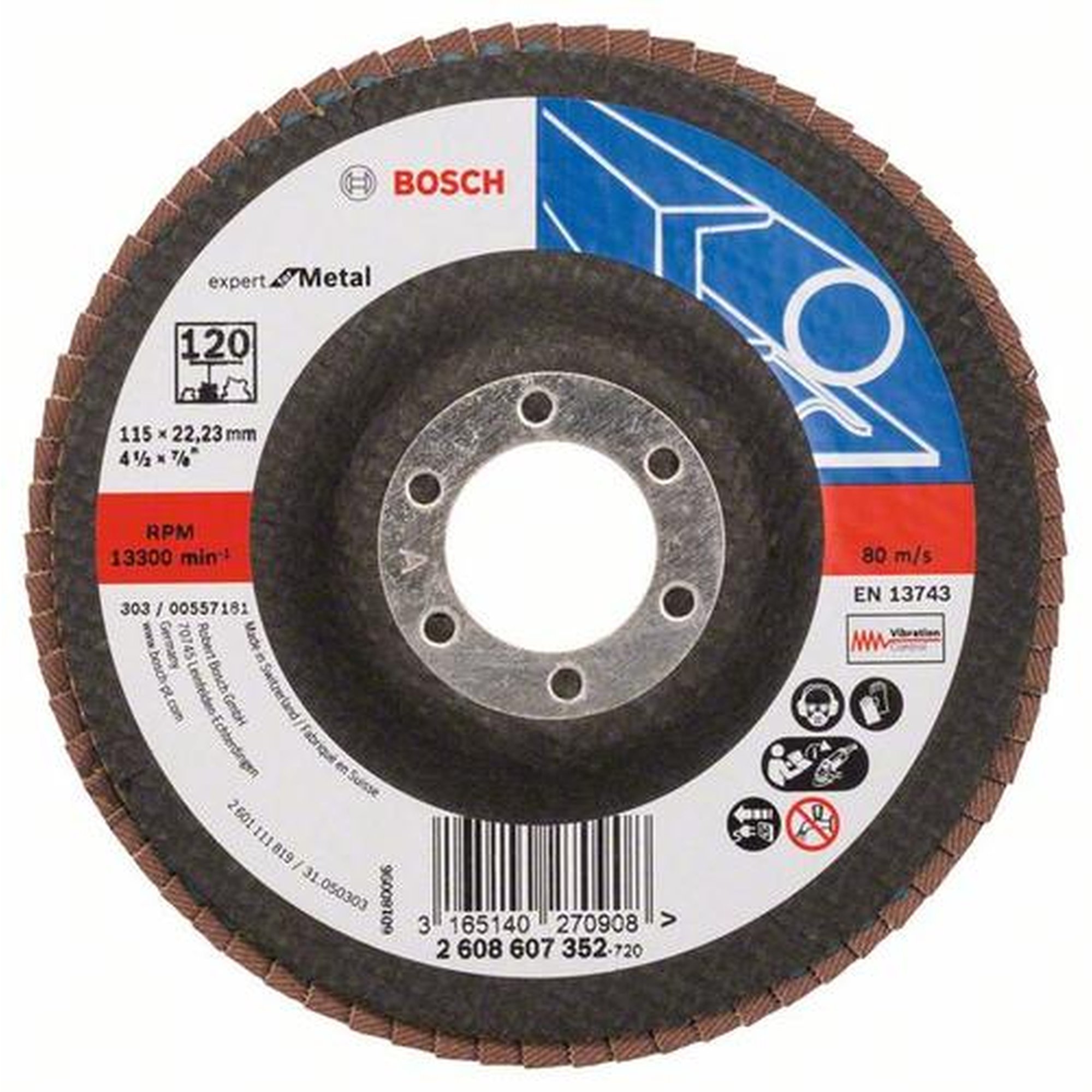 10x BOSCH Fächerschleifscheibe X551 Expert für Metall, gerade, Ø 115 mm, 120, Glasgewebe
