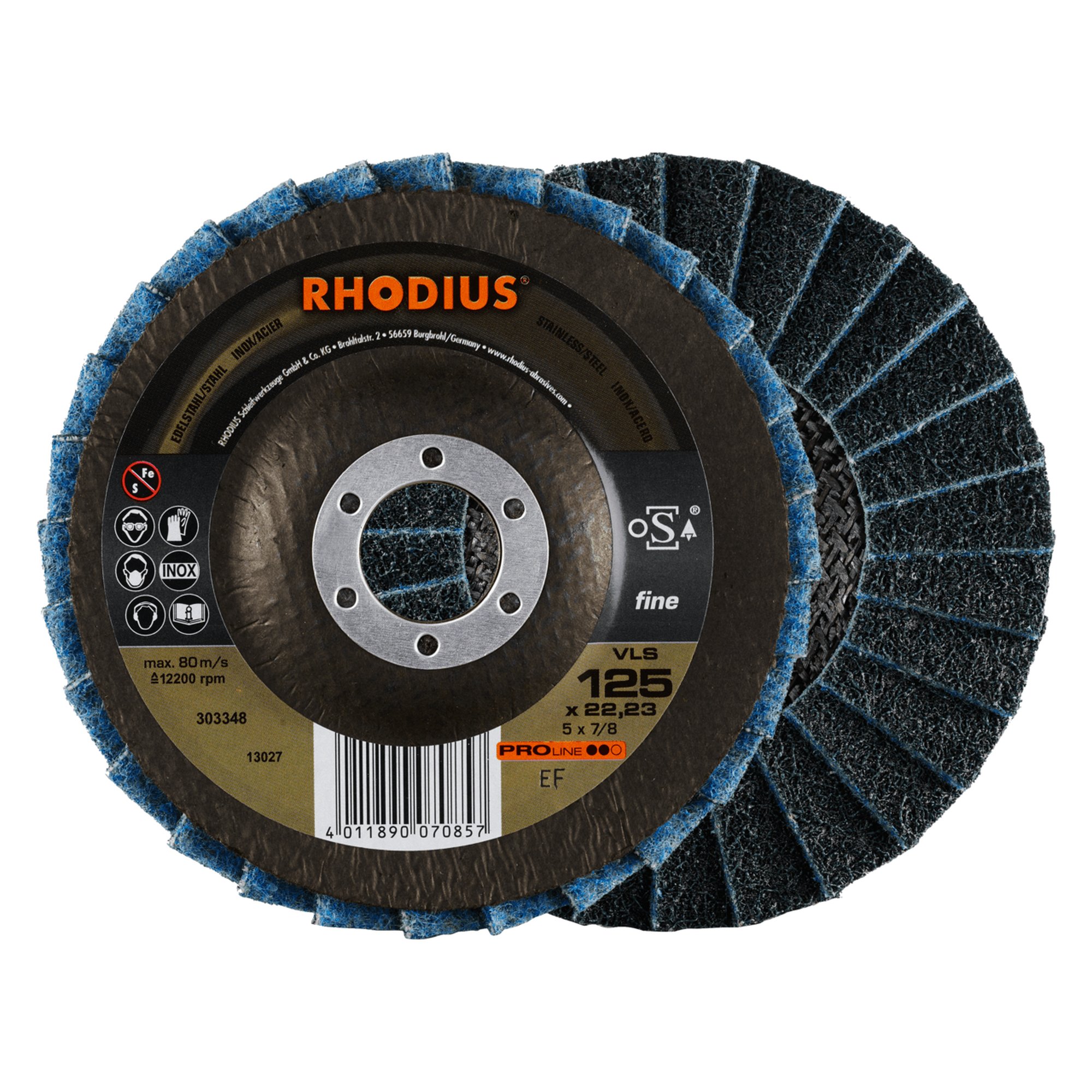 10 x RHODIUS Fächerschleifscheibe Fächerscheibe VLS Ø 125 mm Korn fine