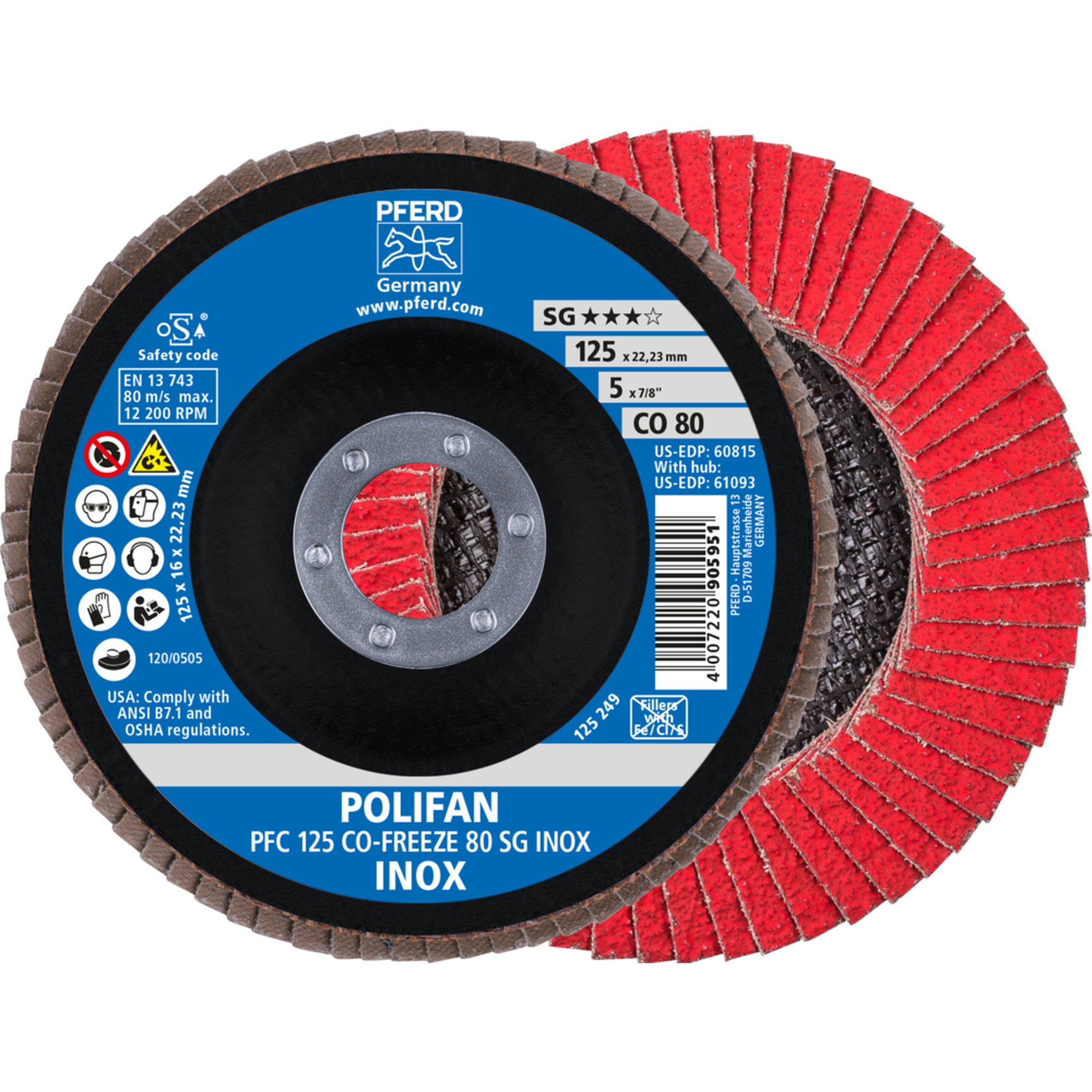 10 x PFERD POLIFAN-Fächerscheibe PFC 125 CO-FREEZE 80 SG INOX