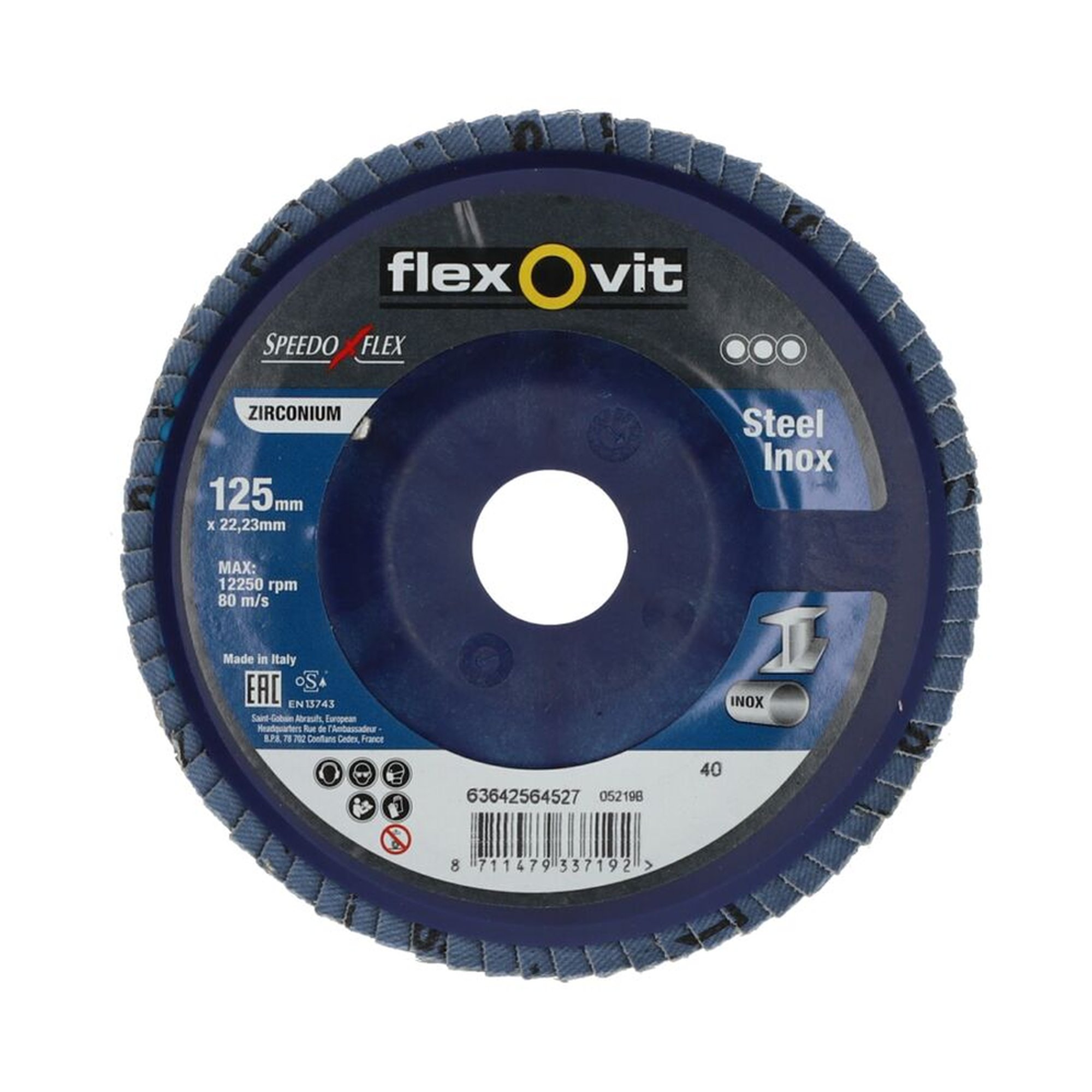 10 x Norton Fächerschleifscheiben 125x22mm K40 Flexovit SPEEDOFLEX, langlebig, effizient