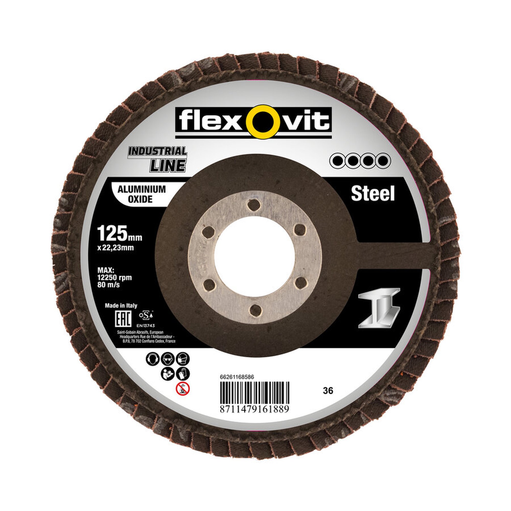 10 x Norton Fächerschleifscheiben 125x22mm K36 Flexovit INDUSTRIAL LINE, robust