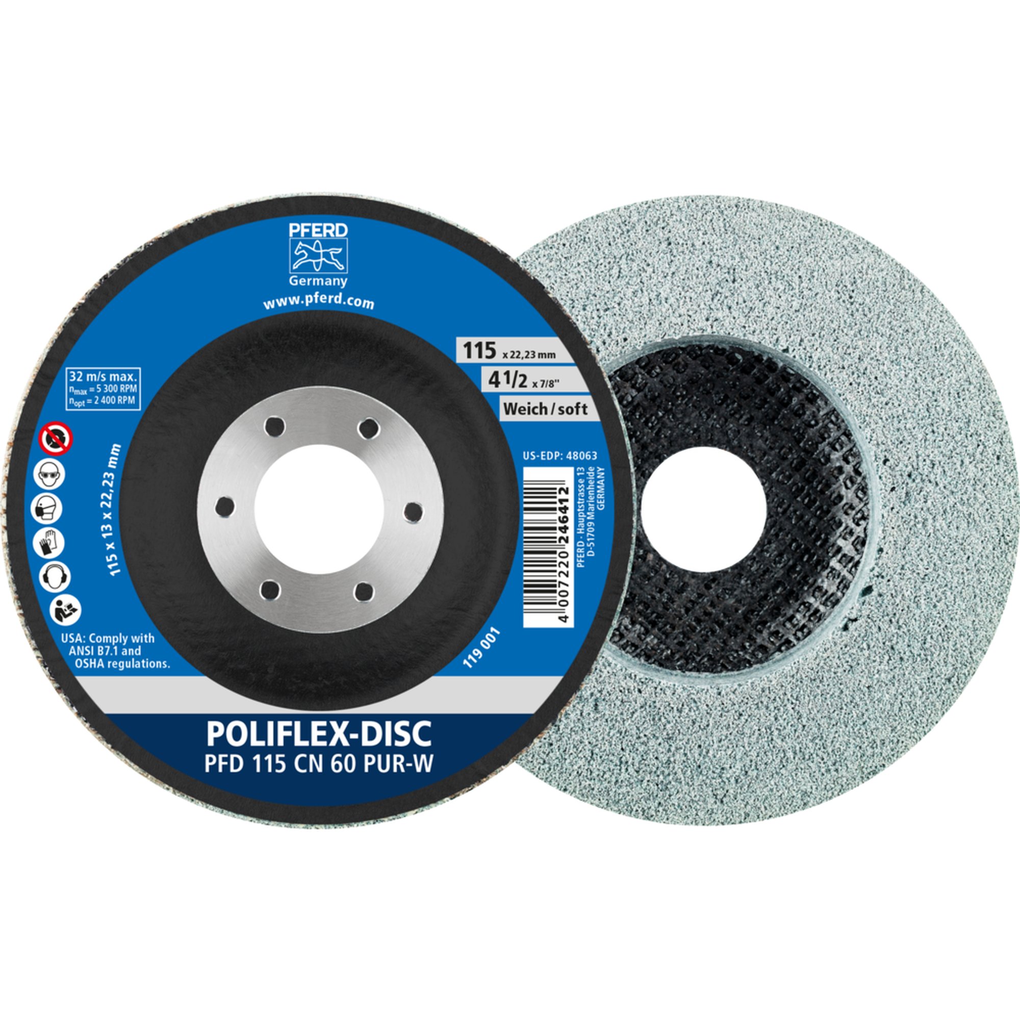 5 x PFERD Poliflex-Disc PFD 115-22 CN 60 PUR-W