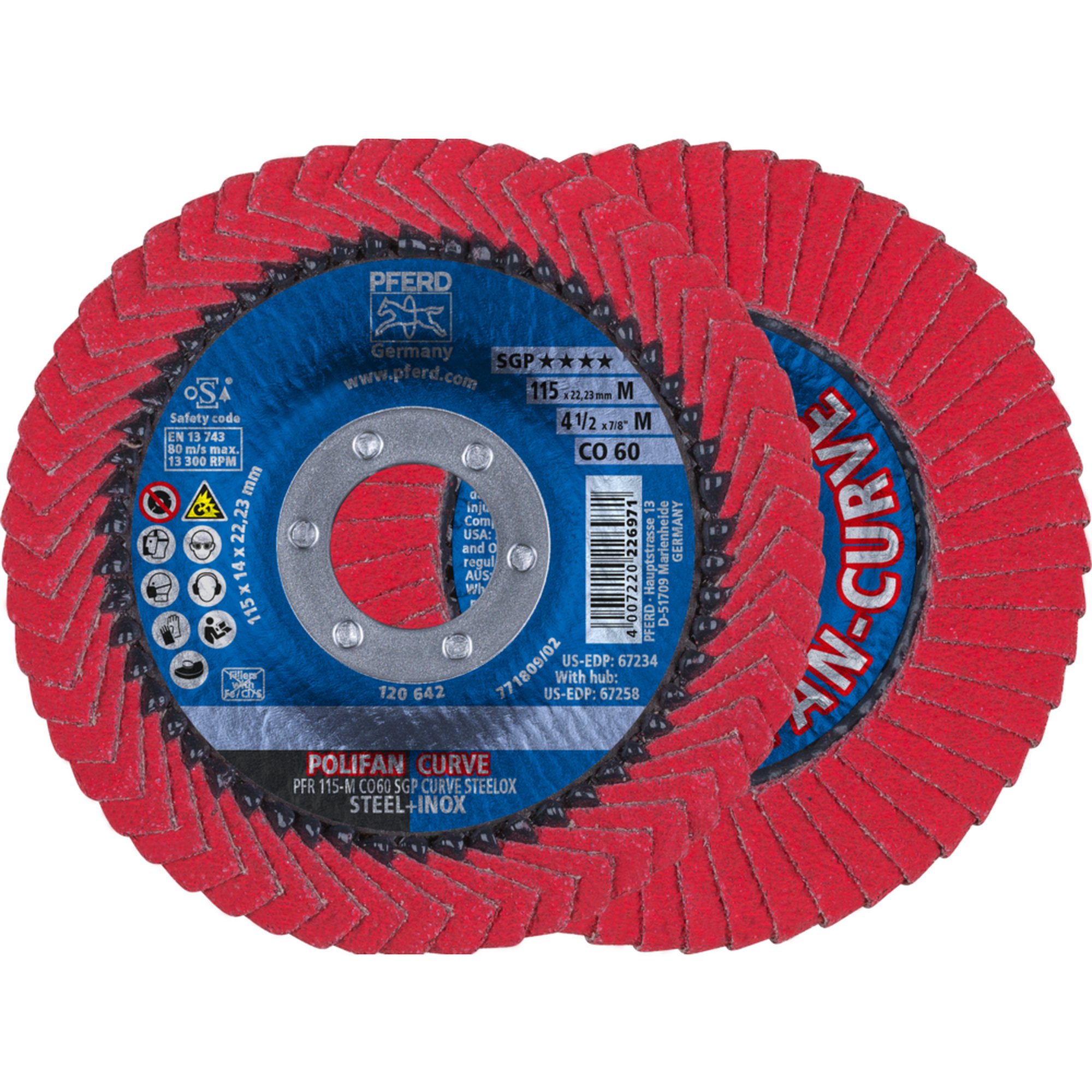 10 x PFERD POLIFAN-Fächerscheibe PFR 115-M CO 60 SGP CURVE STEELOX