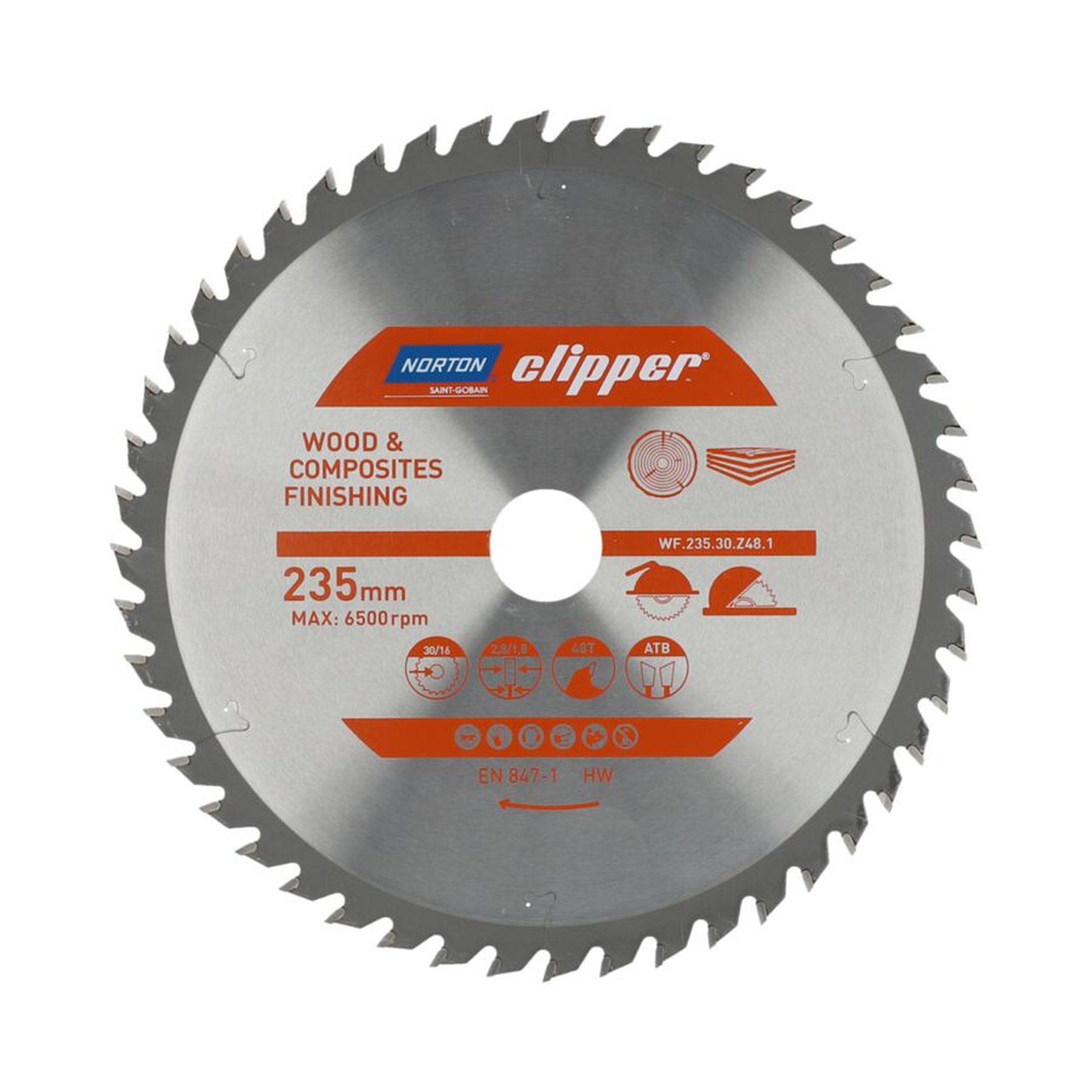 Norton Clipper TCT-Sägeblatt 235x2.8mm für Holzveredelung, 30mm Bohrung