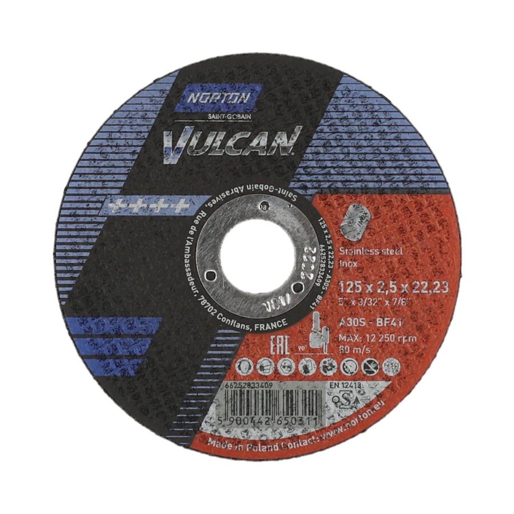 25 x Norton Trennscheibe 125x2,5x22,23mm A30S Inox Vulcan für Edelstahl schneiden