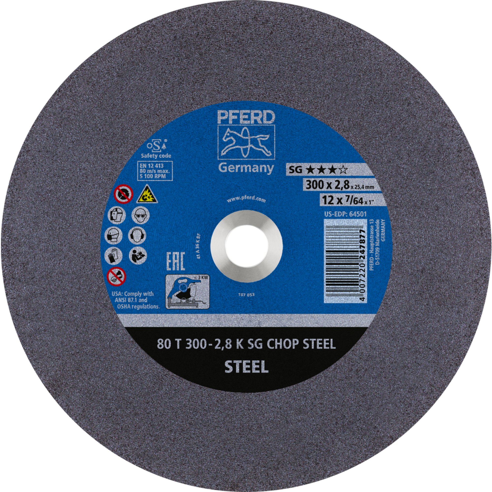 20 x PFERD Trennscheibe CHOPSAW 80 T 300-2,8 K SG CHOP STEEL/25,4