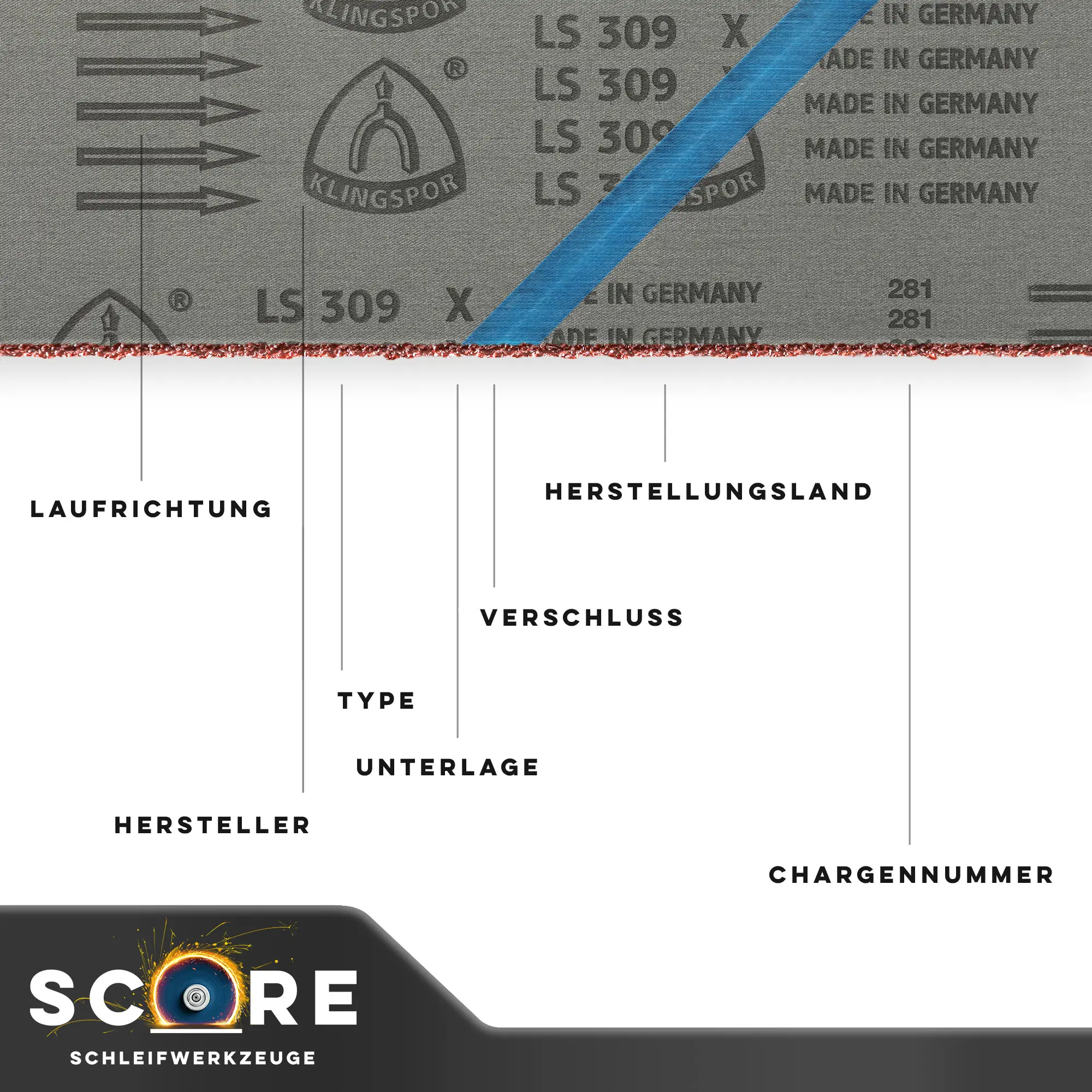 10 x Klingspor Schleifband LS309X | 1120 x 2620 mm | Korn Körnung 120