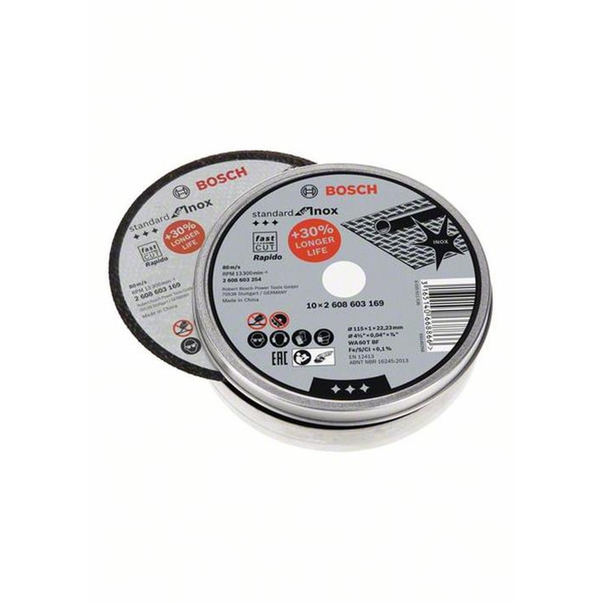 100x BOSCH Trennscheibe gerade Standard für Edelstahl - Rapido WA 60 T BF, Ø 115 x 1 mm