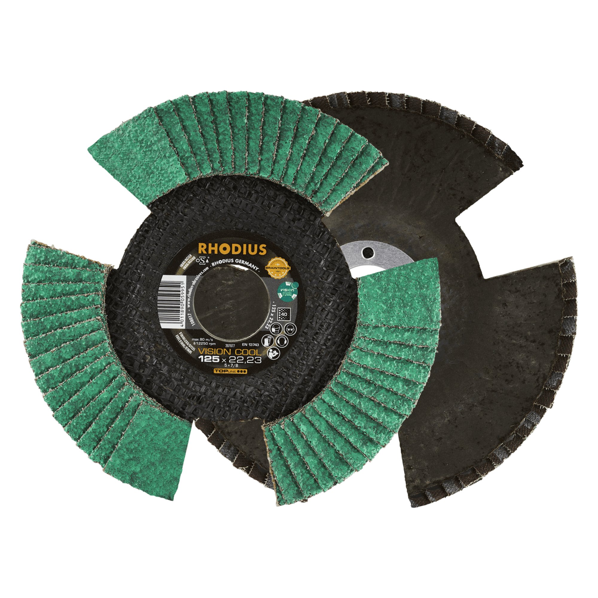 10 x RHODIUS Fächerschleifscheibe Fächerscheibe VISION COOL Ø 125 mm Korn 40