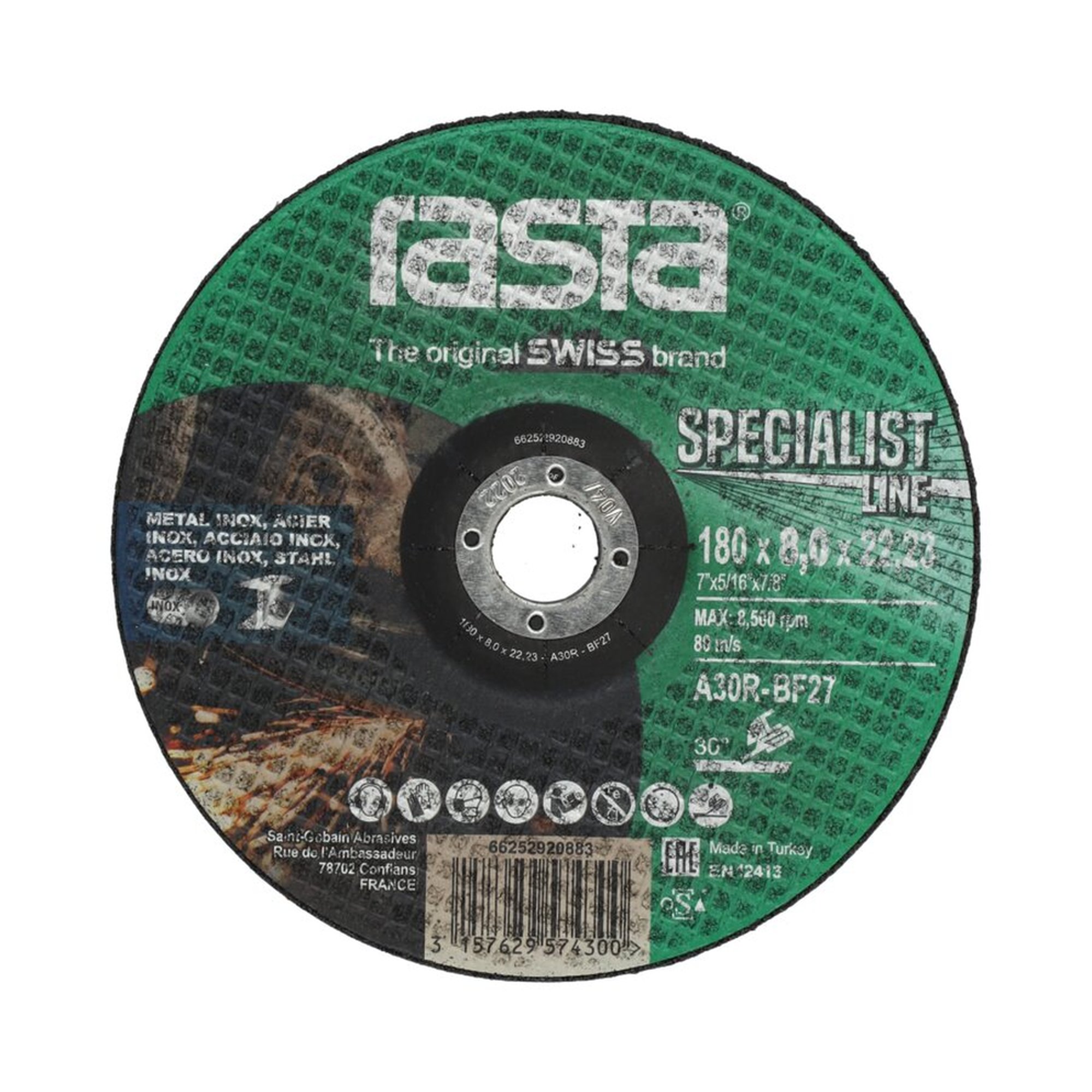 10 x Norton Gekröpfte Schruppscheibe für Metall/Inox 180x8x22.23mm Rasta Specialist