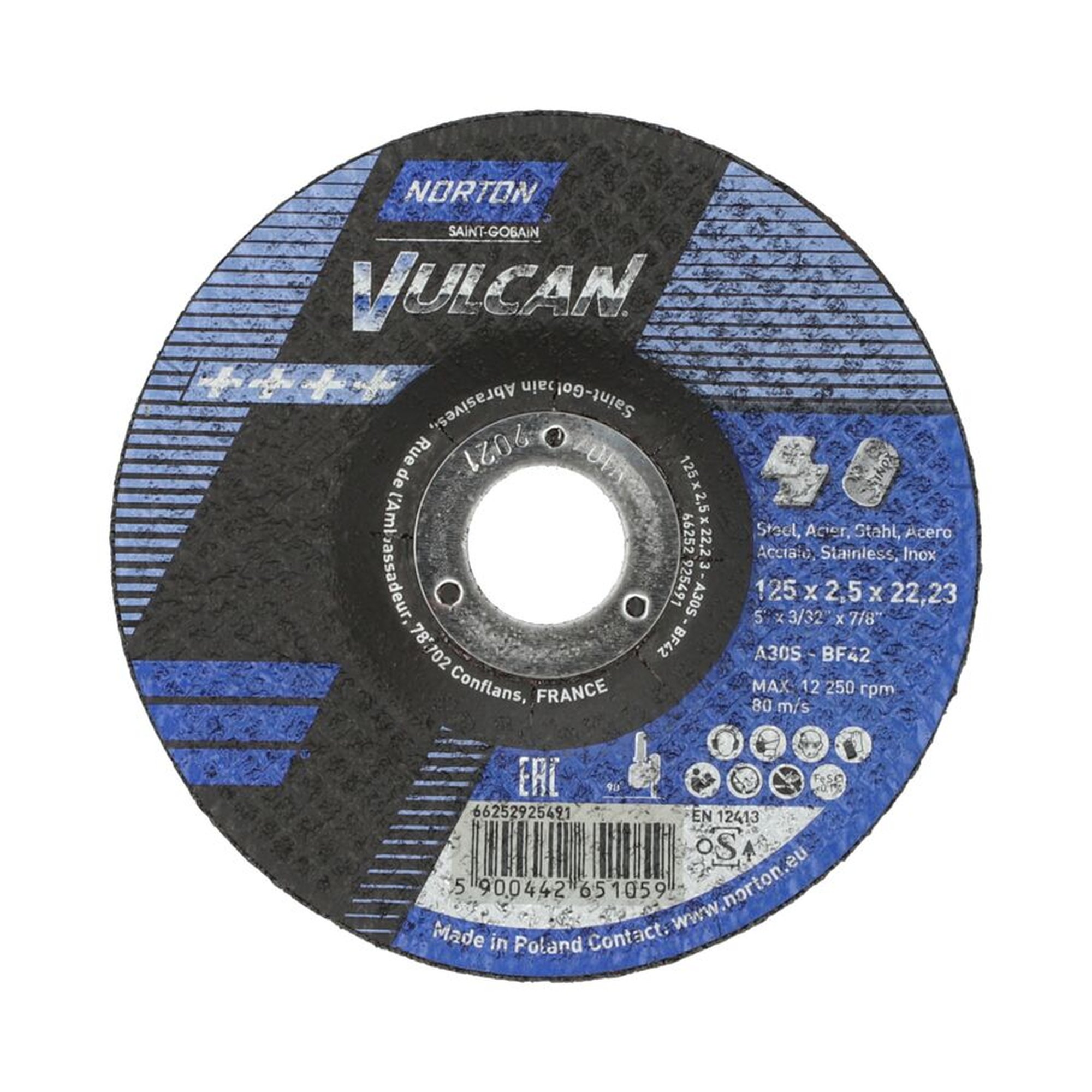 25 x Norton Trennscheibe gekröpft 42, 125x2,5x22,23 A30S Vulcan für Metall schneiden