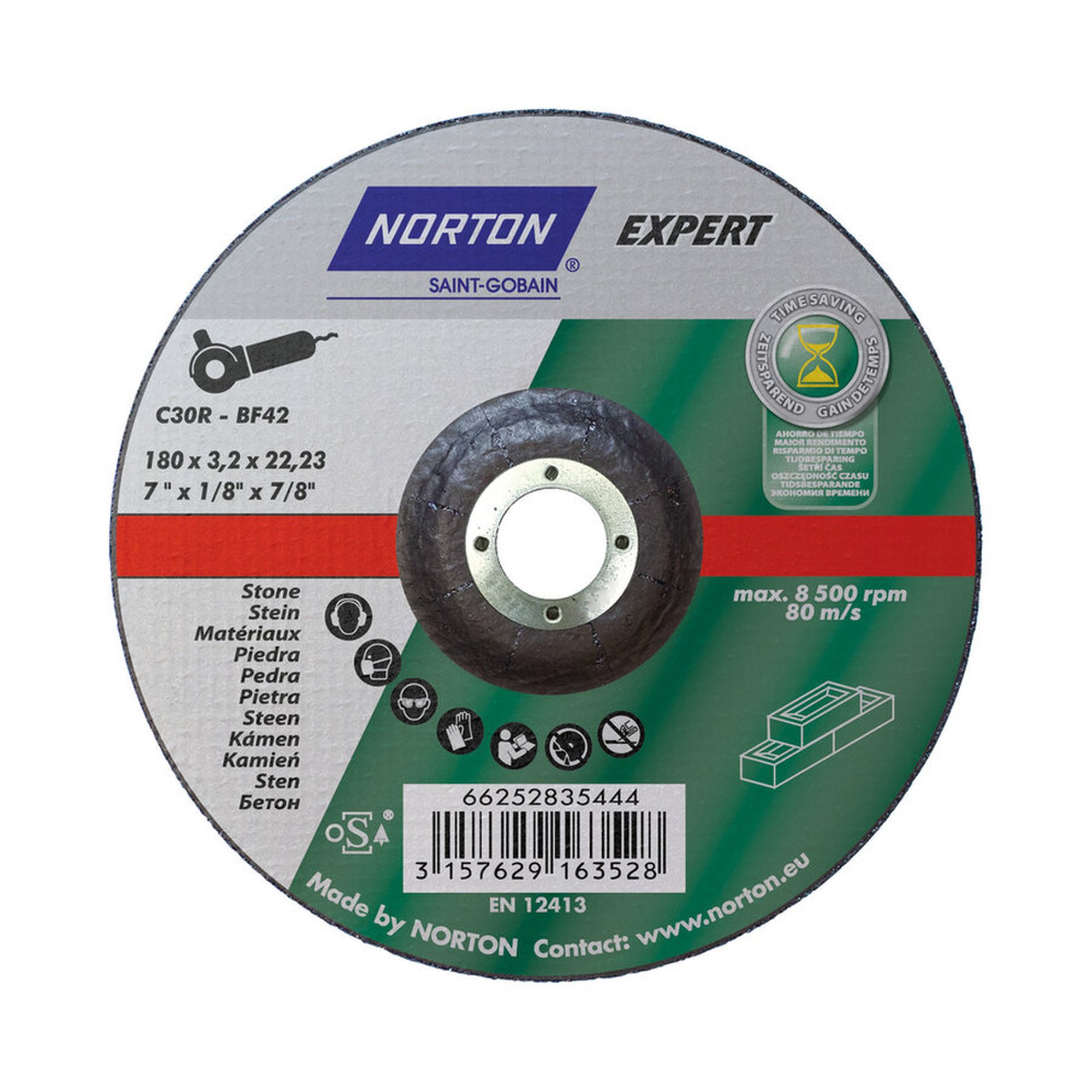 25 x Norton EXPERT Gekröpfte Trennscheibe für Stein 180x3.2x22.23mm