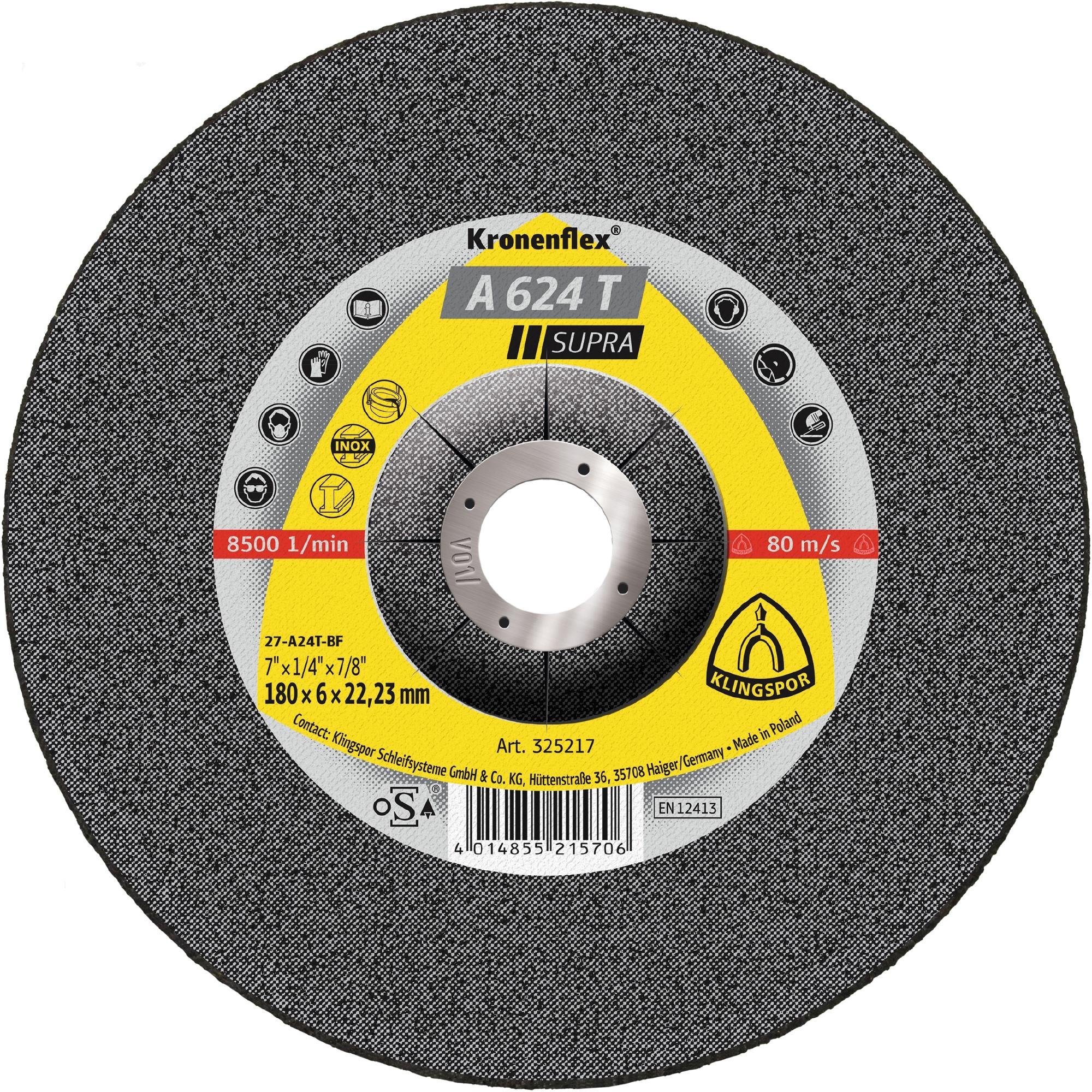 10 x Klingspor A 624 T Schruppscheiben, 125 x 6 x 22,23 mm gekröpft