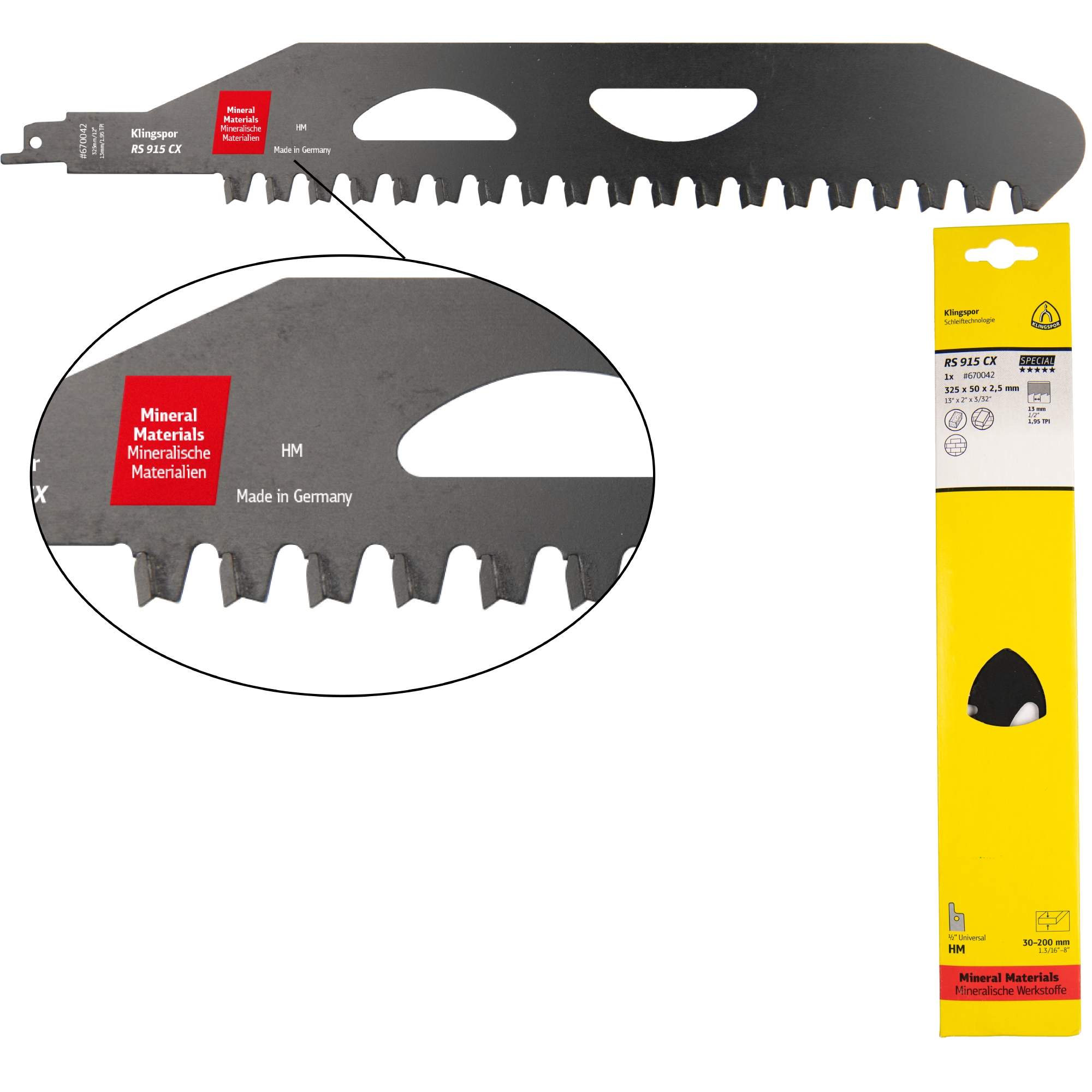 Klingspor RS 915 CX Säbelsägeblätter 325 x 50 x 2,5 mm Nutzlänge 254Hart-Metall Special form, 1,95 Zähne pro Zoll