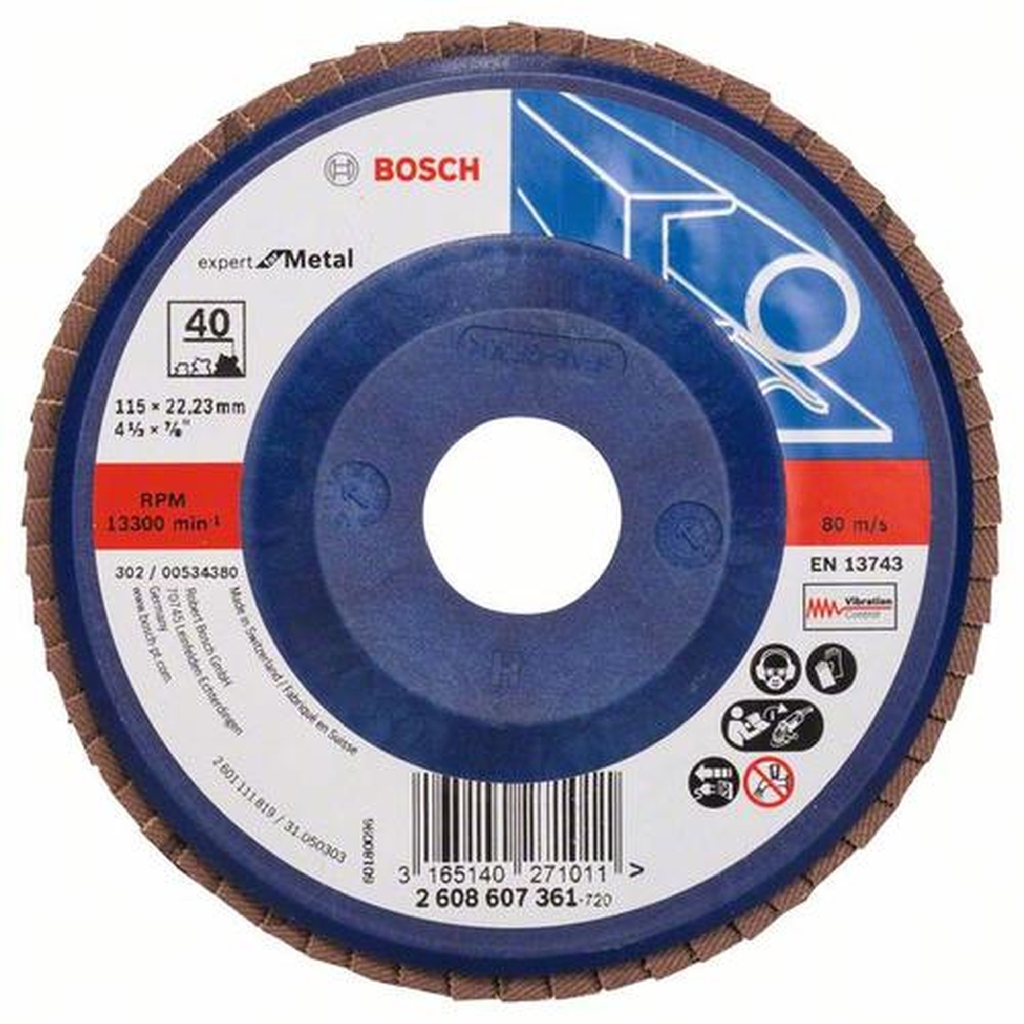 10x BOSCH Fächerschleifscheibe X551 Expert für Metall, gerade, Ø 115 mm, 40, Kunststoff