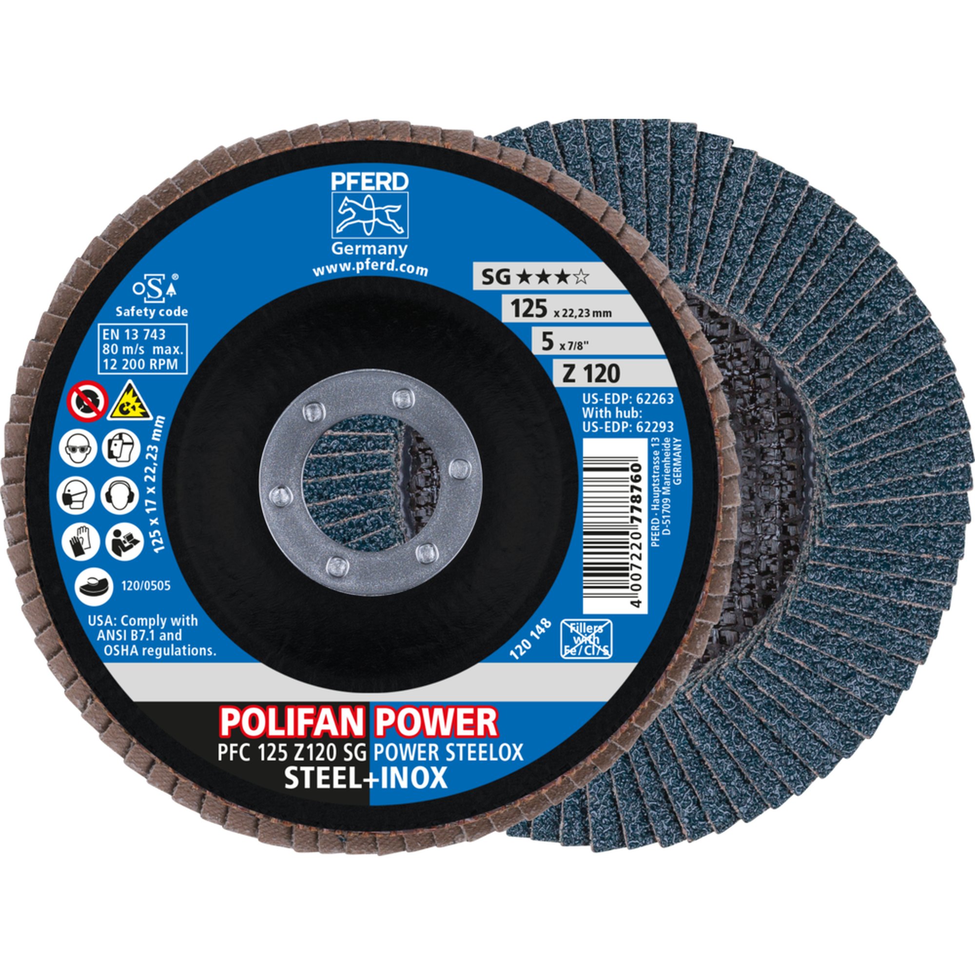 10 x PFERD POLIFAN-Fächerscheibe PFC 125 Z 40 SG POWER STEELOX