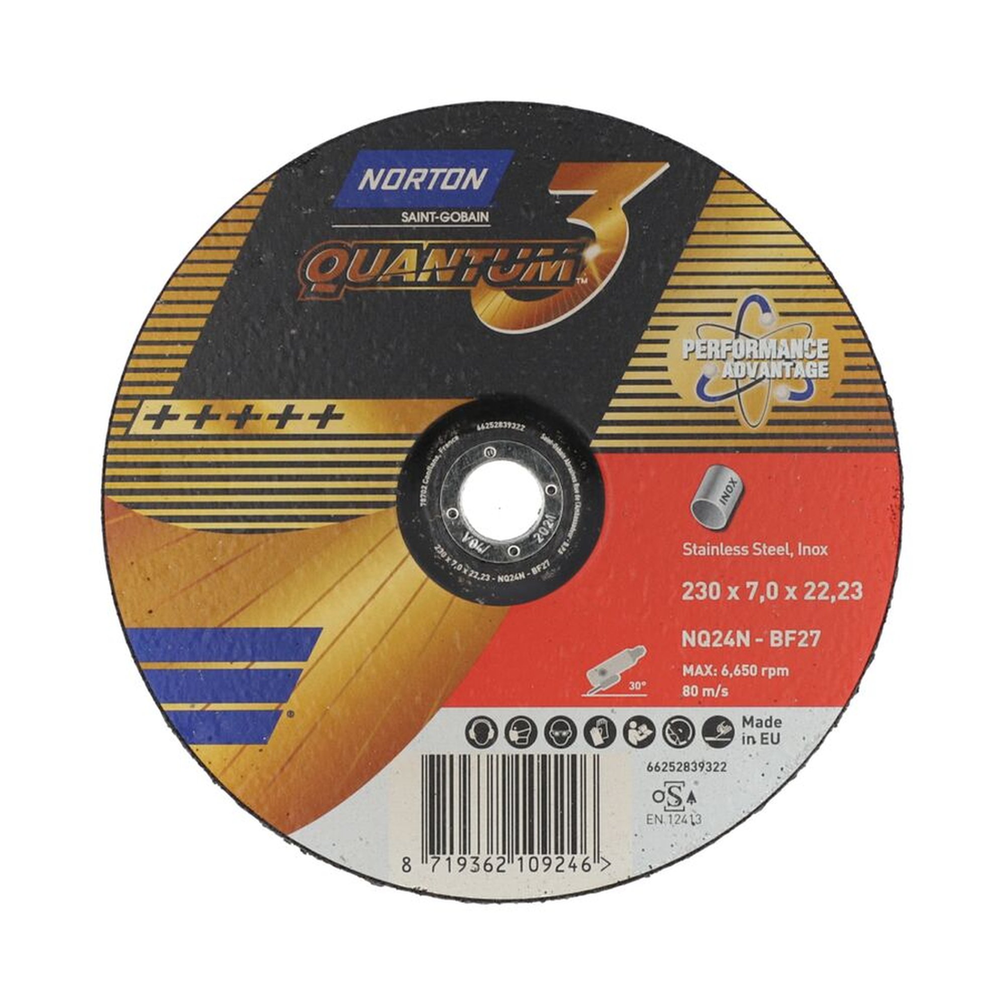 10 x Norton Schruppscheibe gekröpft 230x7,0x22,23 NQ 24 N Quantum3 für Metallbearbeitung