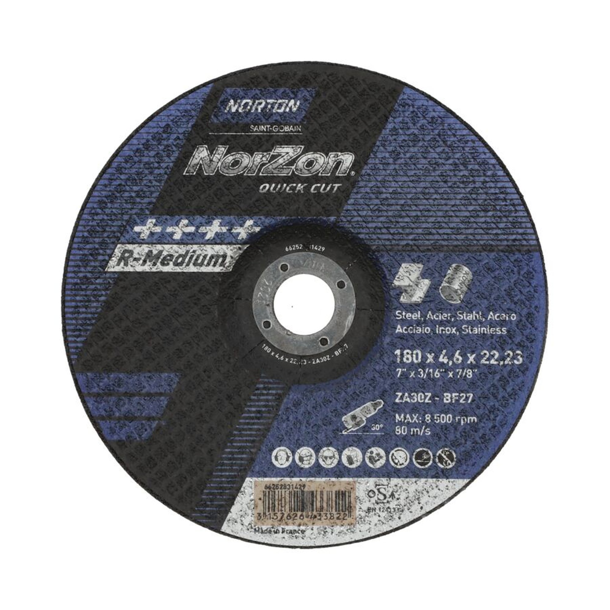 25 x Norton Gekröpfte Schruppscheibe für Metall/Inox 180x4.6x22.23mm NORZON QUICK CUT