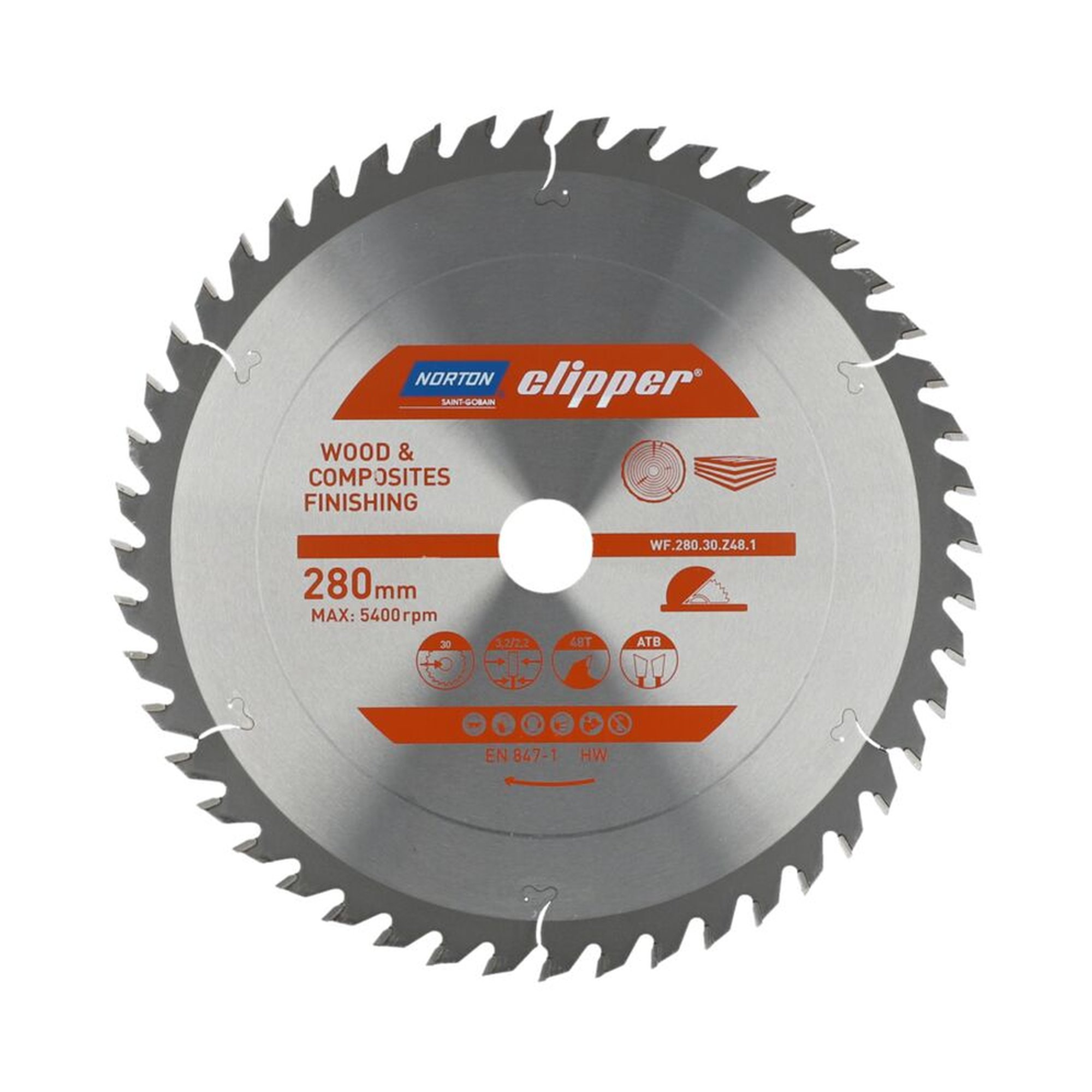 Norton Clipper TCT-Sägeblatt 280x3.2mm für Holzveredelung, 30mm Bohrung