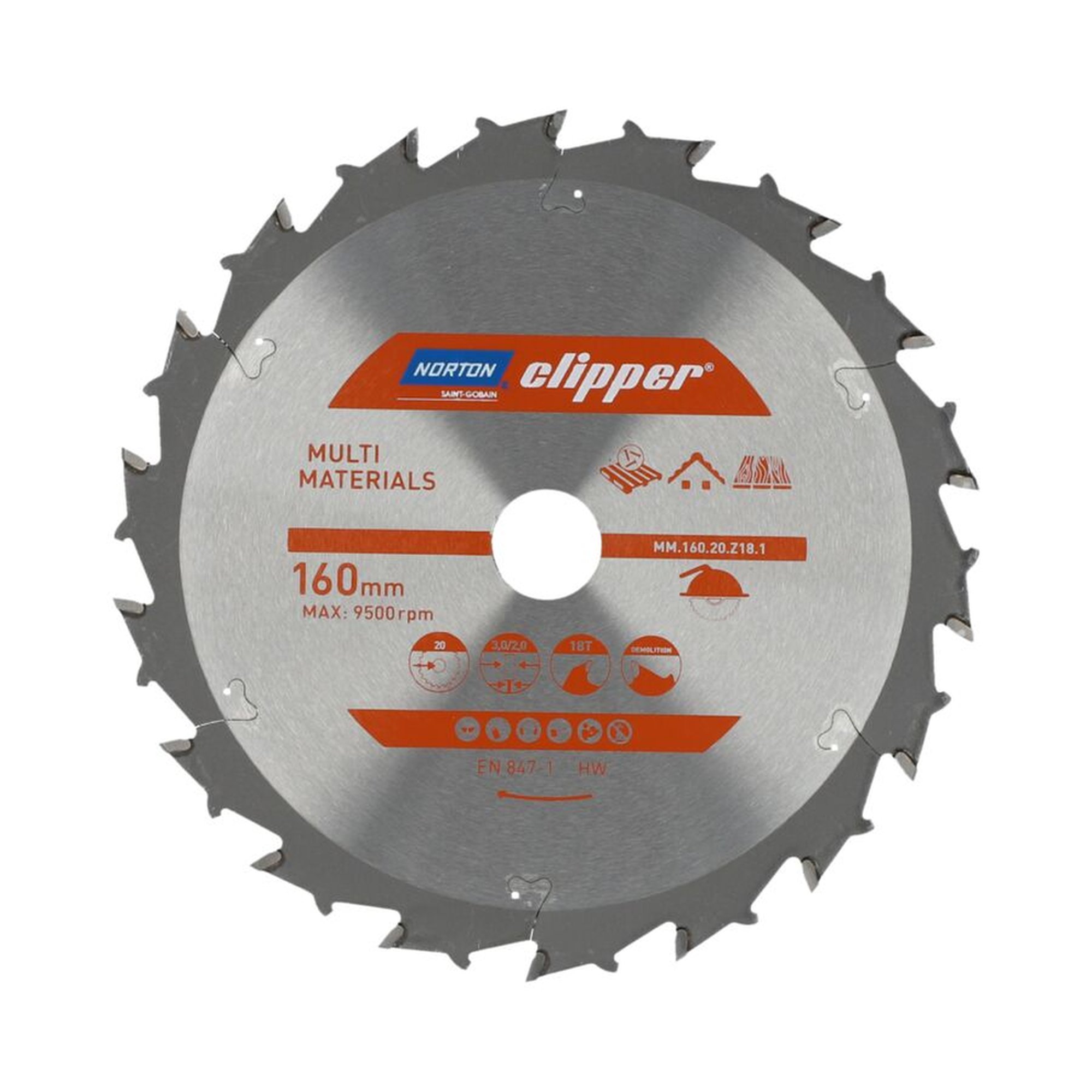Norton Clipper TCT-Sägeblatt 160x3mm /2x20mm MULTIMATERIAL für vielseitige Anwendungen