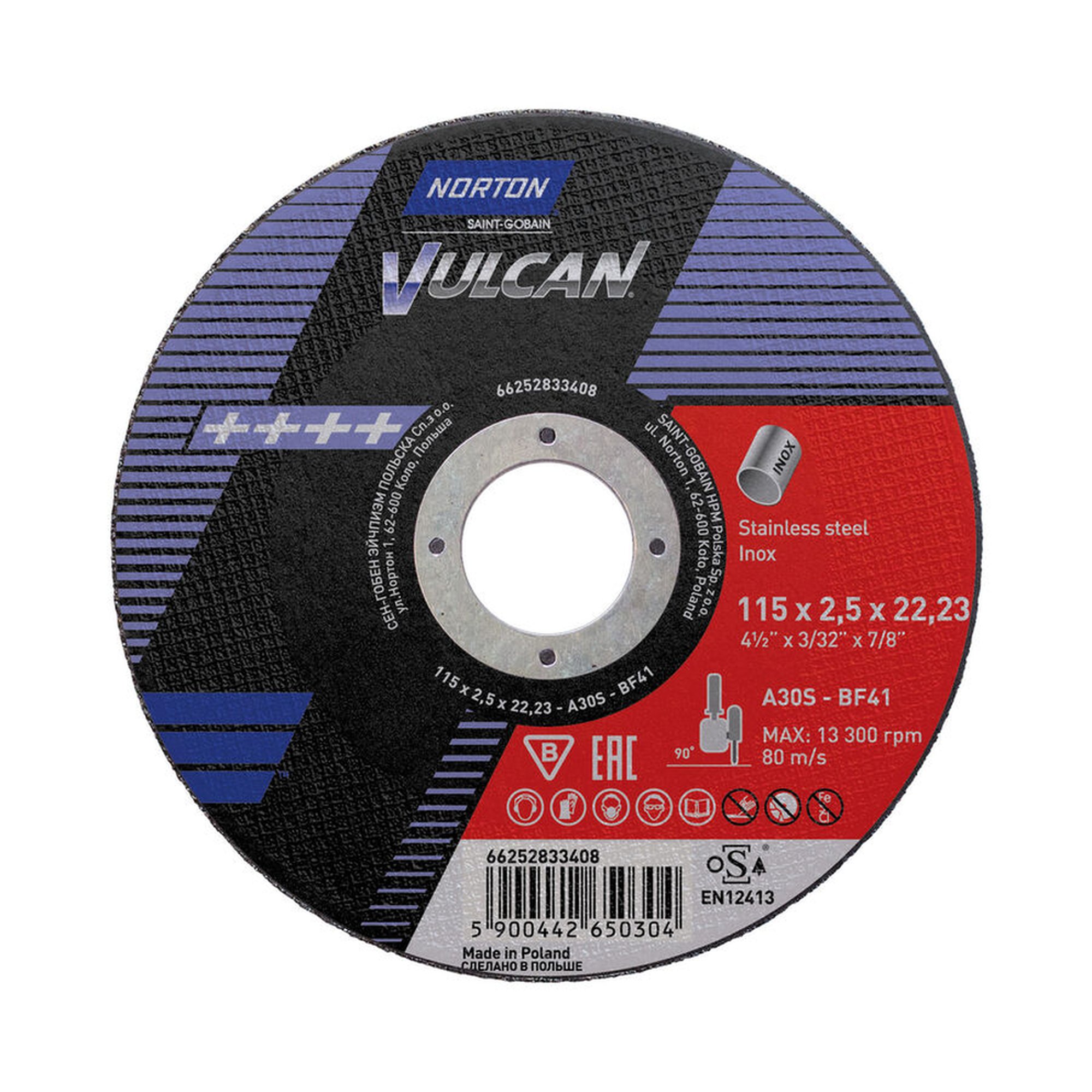 3000 x Norton VULCAN Trennscheibe für Inox 115x2.5x22.23mm - Hochleistungsscheibe