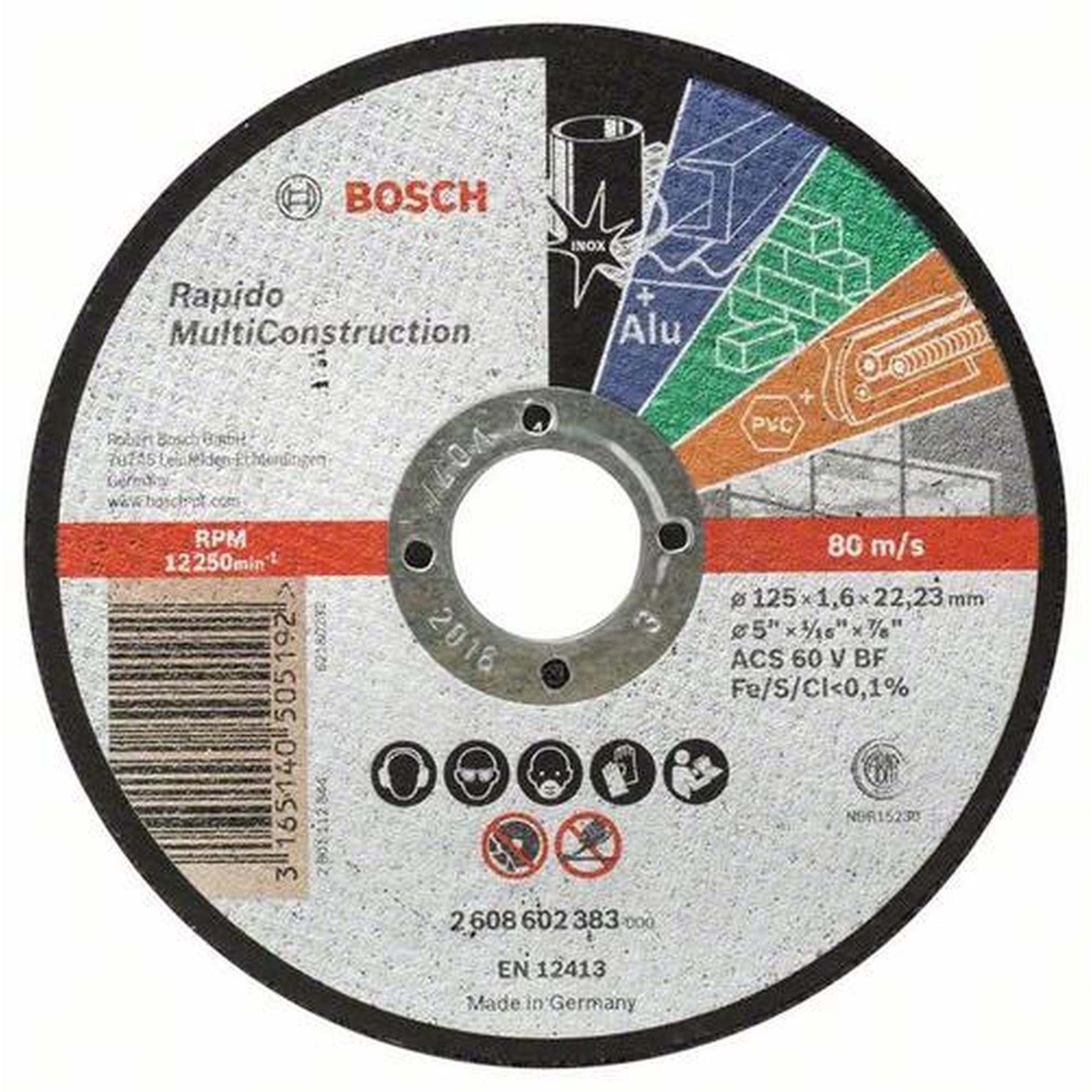 25x BOSCH Trennscheibe gerade Rapido für Baustoffe ACS 46 V BF, Ø 125 x 1,6 mm