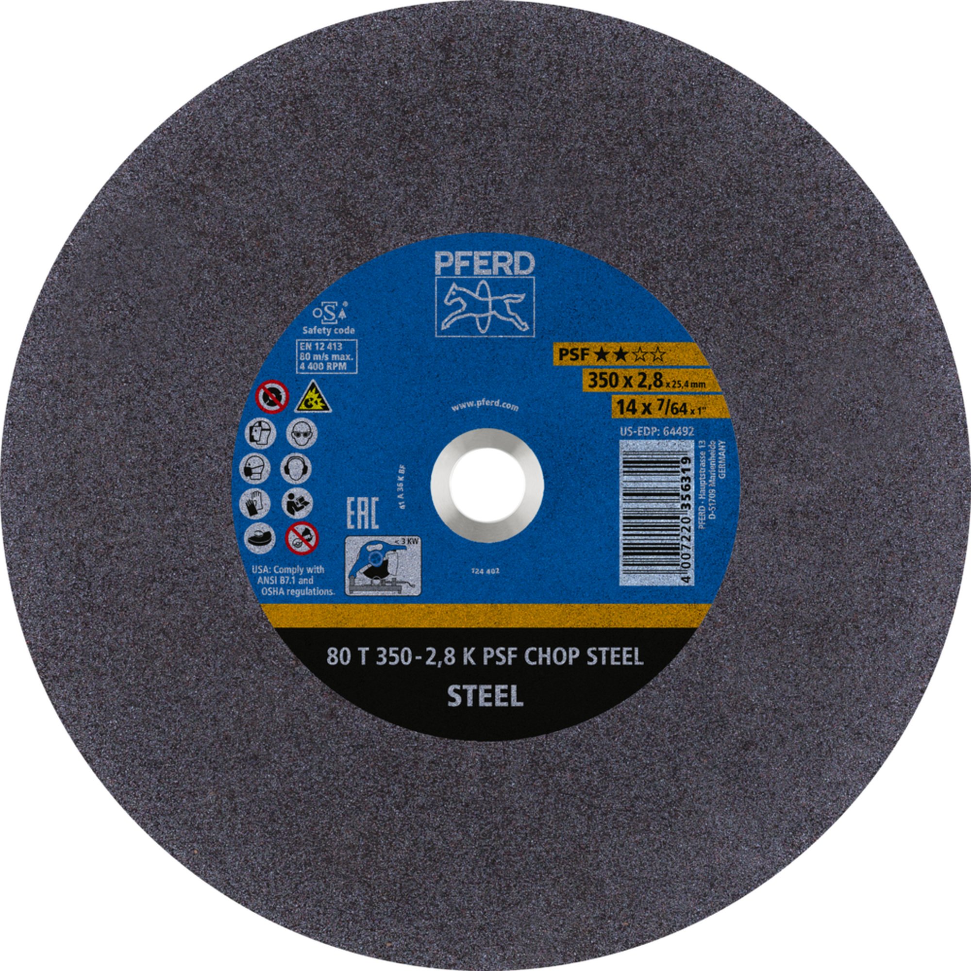 10 x PFERD Trennscheibe CHOPSAW 80 T 350-2,8 K PSF CHOP STEEL/25,4