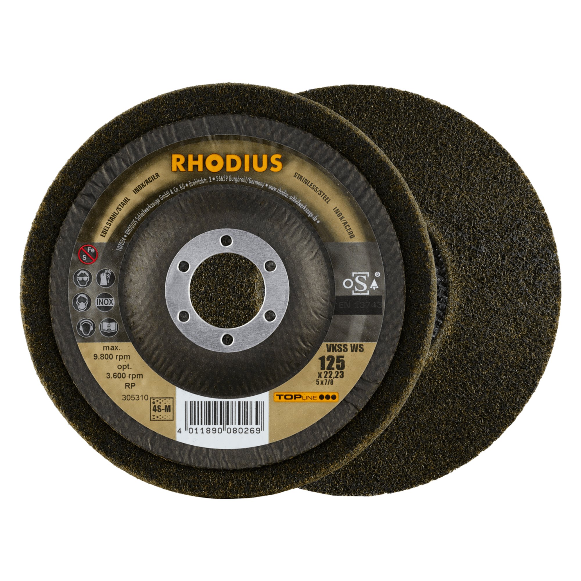 2 x RHODIUS Schleifscheibe Vlieskompaktscheibe VKSS WS Ø 125 mm Korn 4S-medium